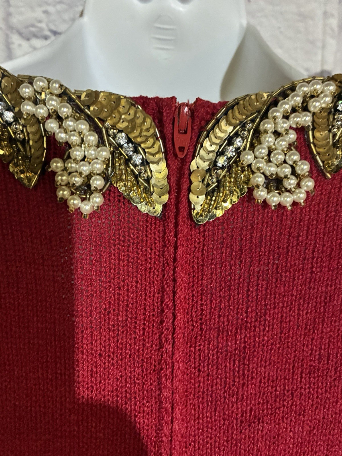 Don Sayres for Wellmore Vintage 1960s Red Wool Beaded Sequin Knit Dress Size 6