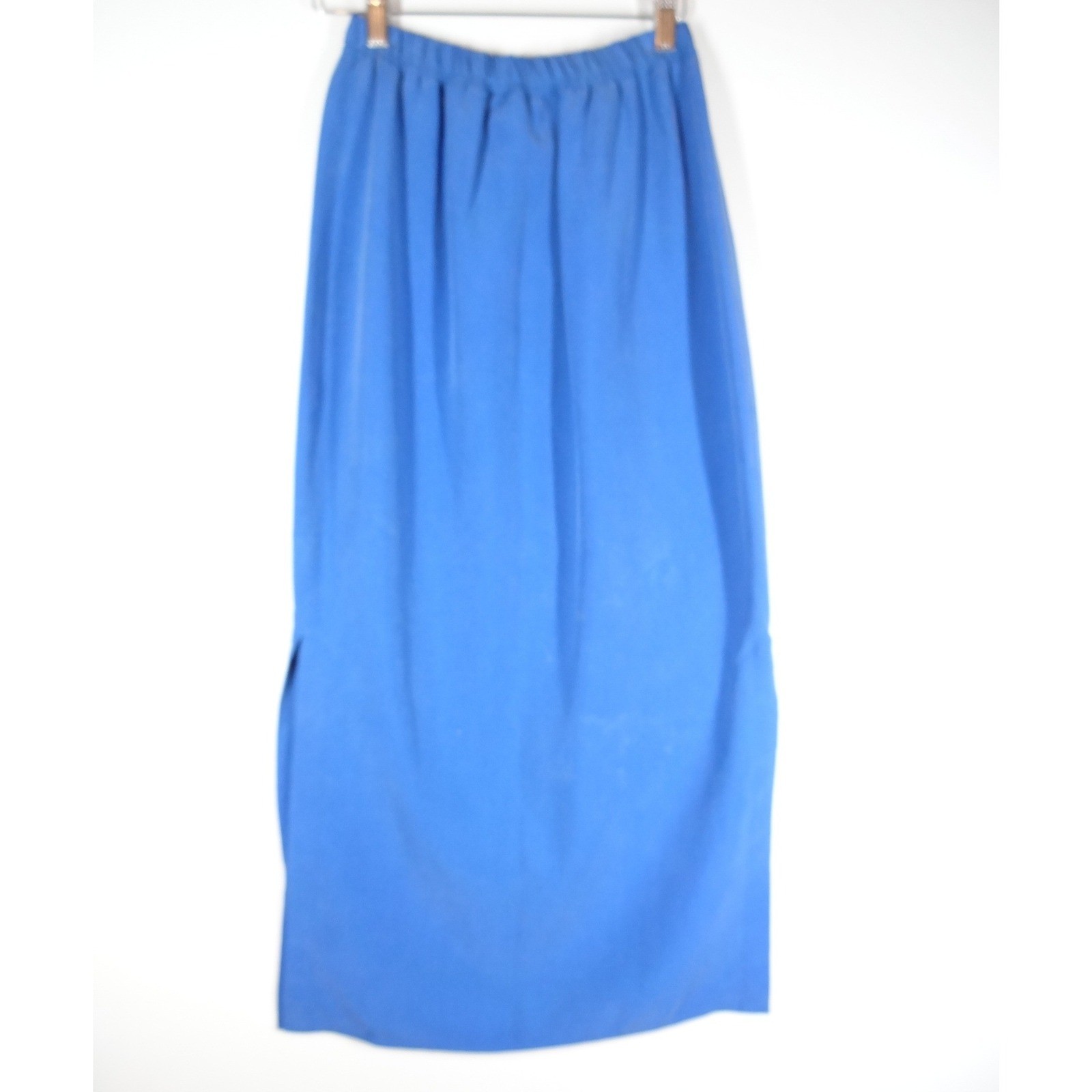 VTG NOS Natalie Me Maxi Skirt Women PS Blue Silk Side Slit Minimalist Lagenlook