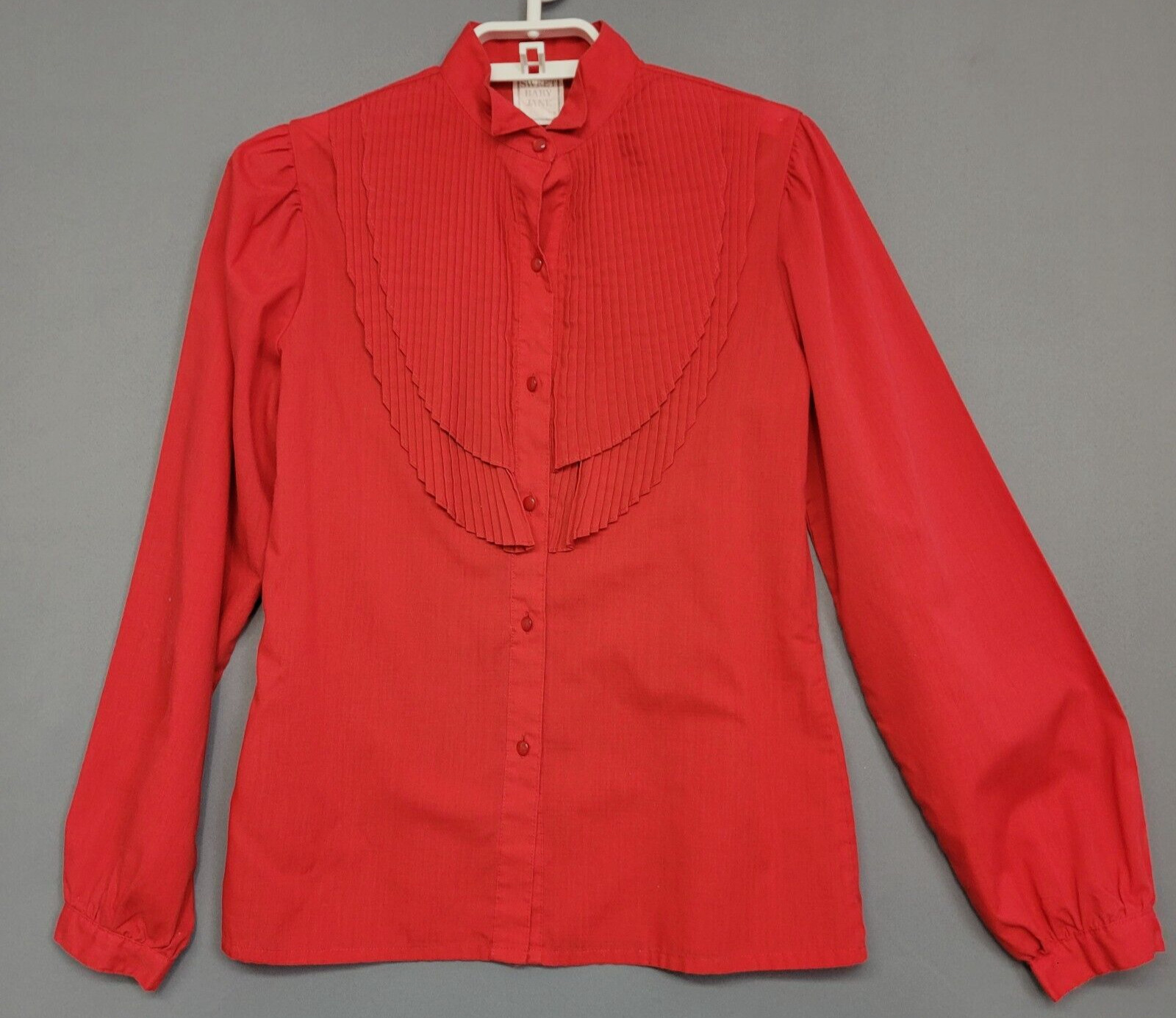 Vintage Sweet Baby Jane Button Front Top 70s Womens 7/8 Red Pleated Ruffle
