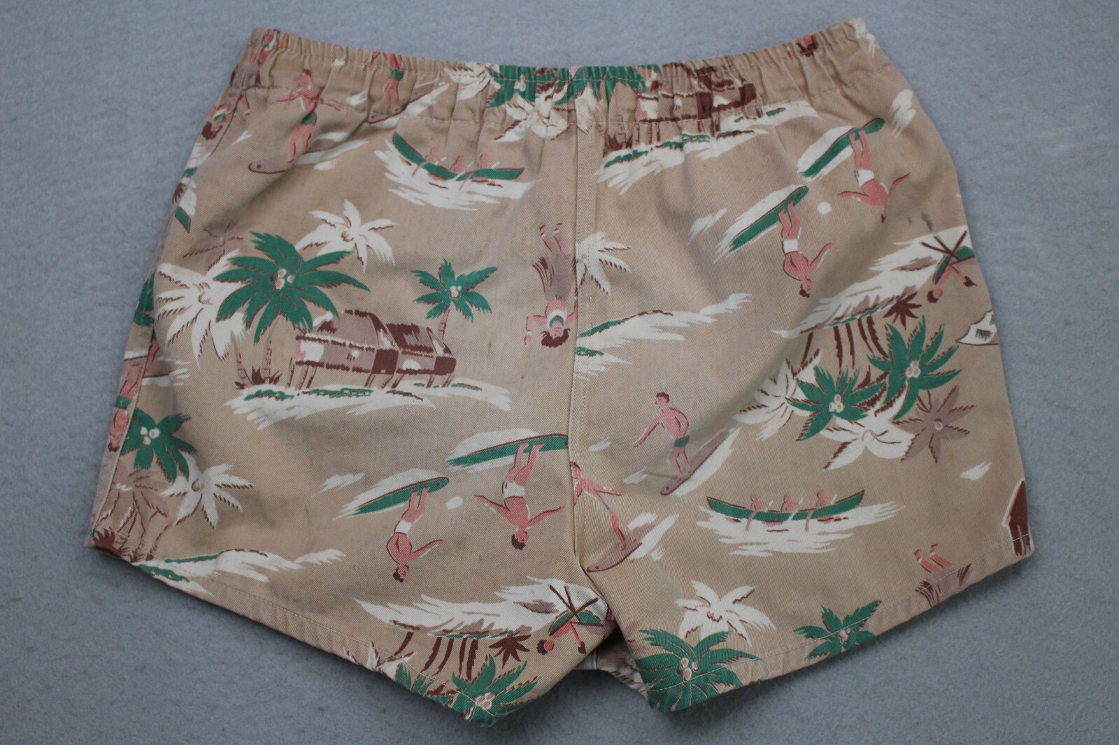 Vintage Springmaid Fabric Shorts Womens Small Hawaiian Print 1940s Flaws