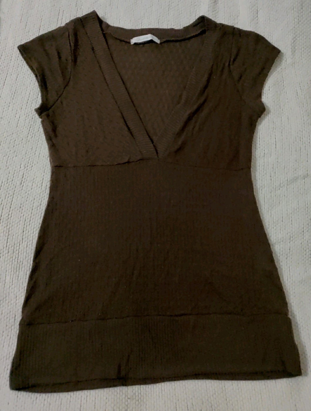 Vintage Charlotte Russe Top Lightweight Sweater V Neck Brown Small Cap Sleeve