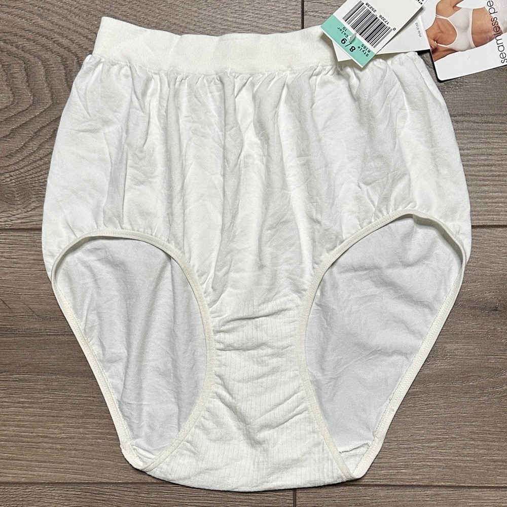 Vintage 90s High Waist Made In USA Seamless Nylon Brief Panty White By Size 8/9