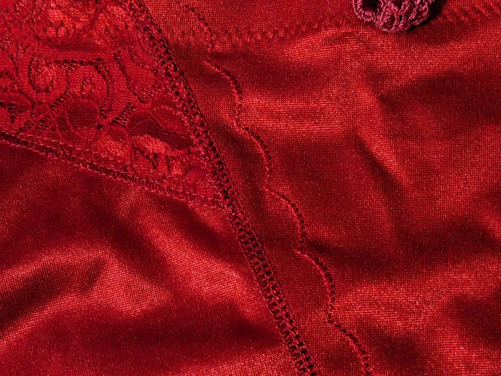 NWT Vtg Medium Red Brief Panties Silky Shiny High Cut Lace Shaping Donna Loren