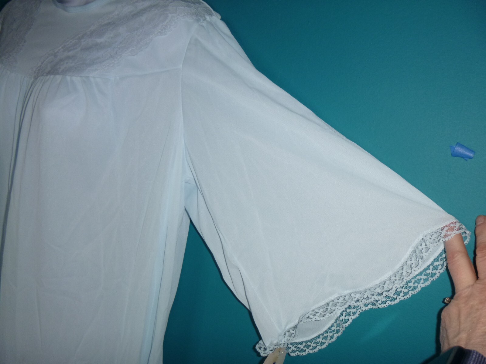 NWT Vtg Nancy King 100% Antron Nylon Hospital Nightgown Lace Trim Adaptive Sz L