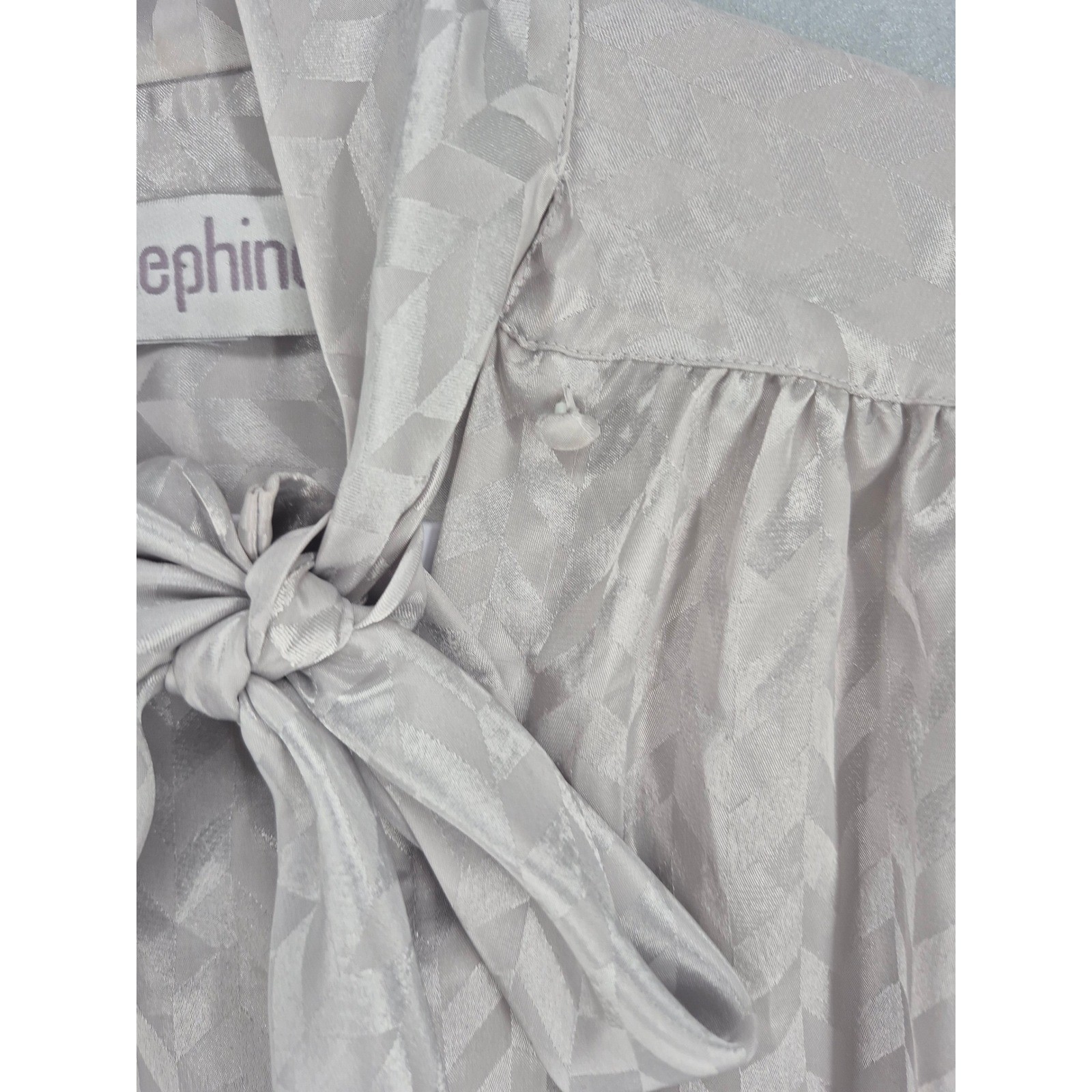Josephine Womens Blouse Silver Gray Bow Chevron Jacquard Vintage 12