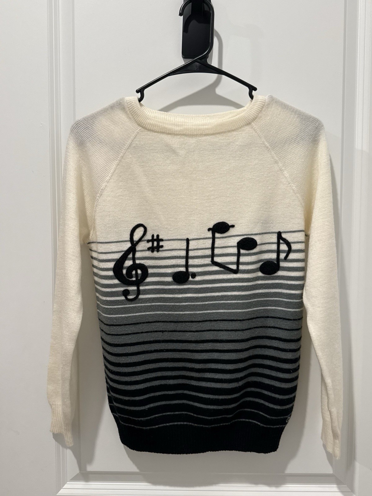 Vintage Cyn Les Shirlee Designs SWEATER Embroidered MUSIC Teacher NOTES XS/S