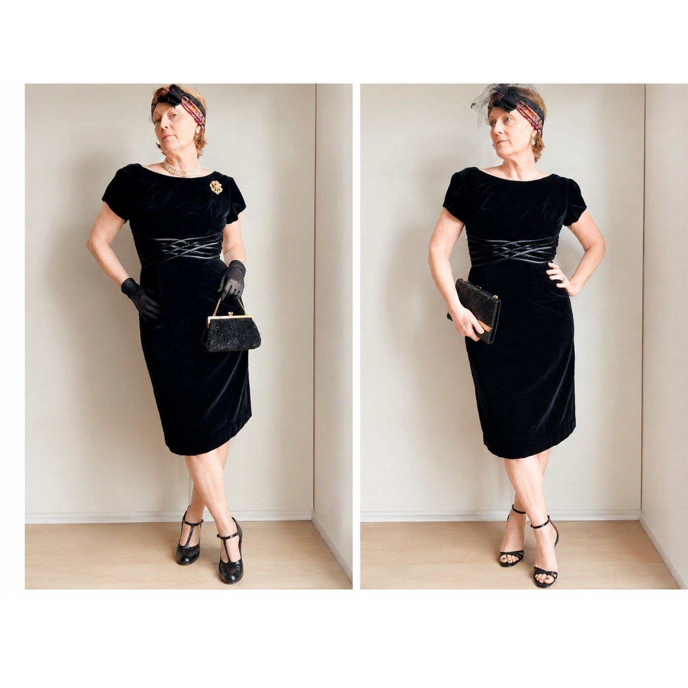 Vintage 50s Black Velvet Pencil Dress SZ Classic Elegant Mid-Century Cocktail