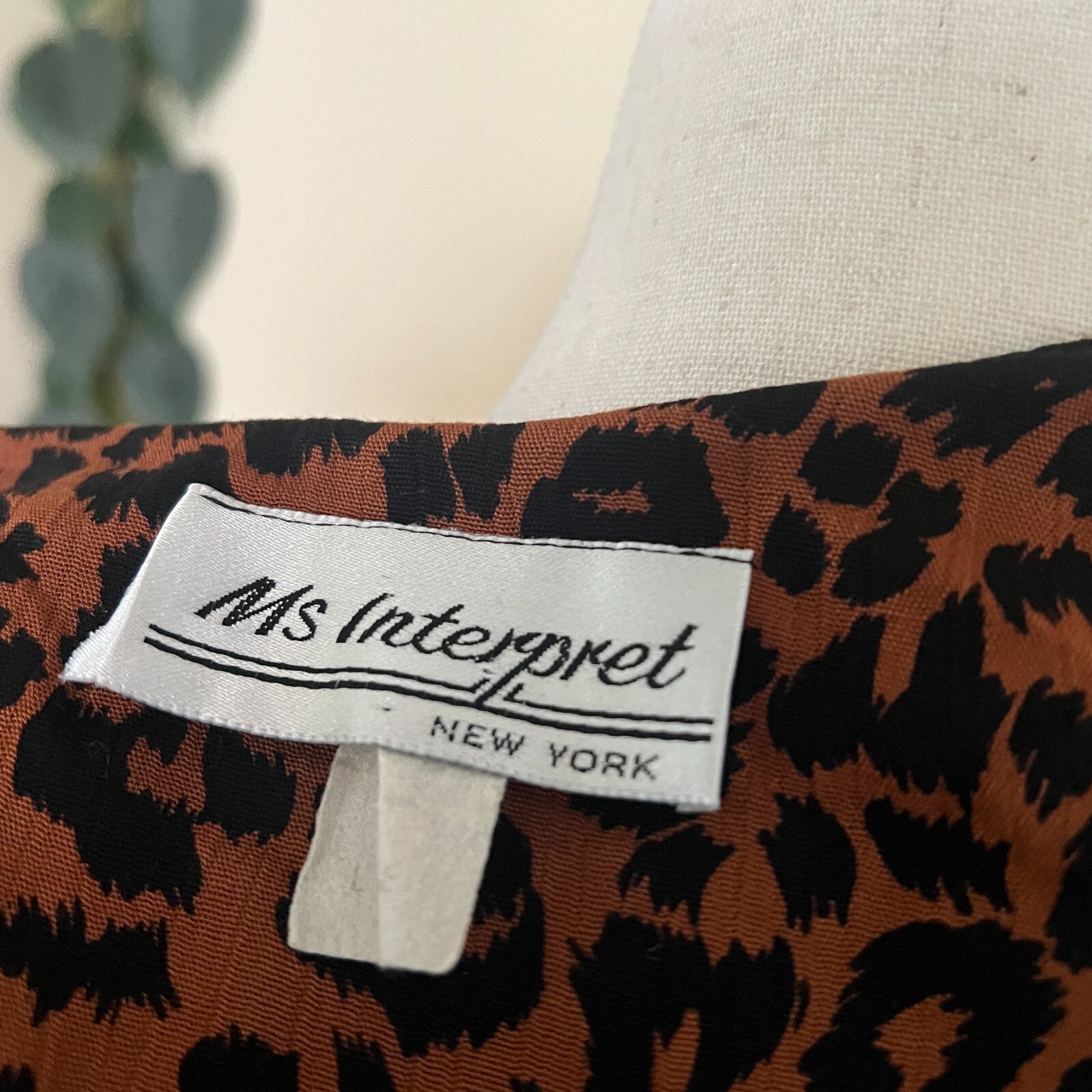 Vintage Ms Interpret New York Top and Skirt Set sz L Black Animal Print