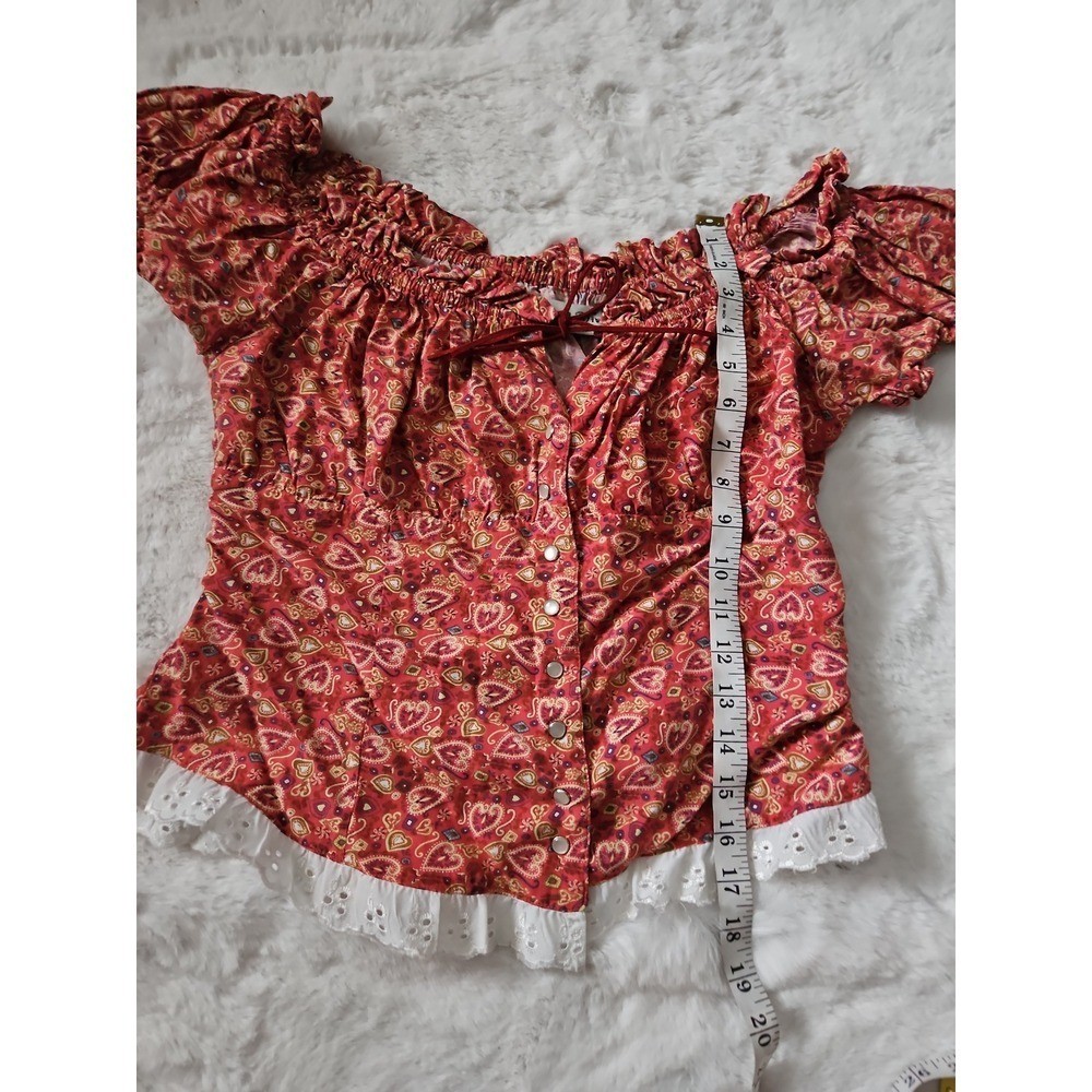 Vtg 90s Desert Diva by Sherry Holt Red Paisley Peasant Top L Western Cottagecore
