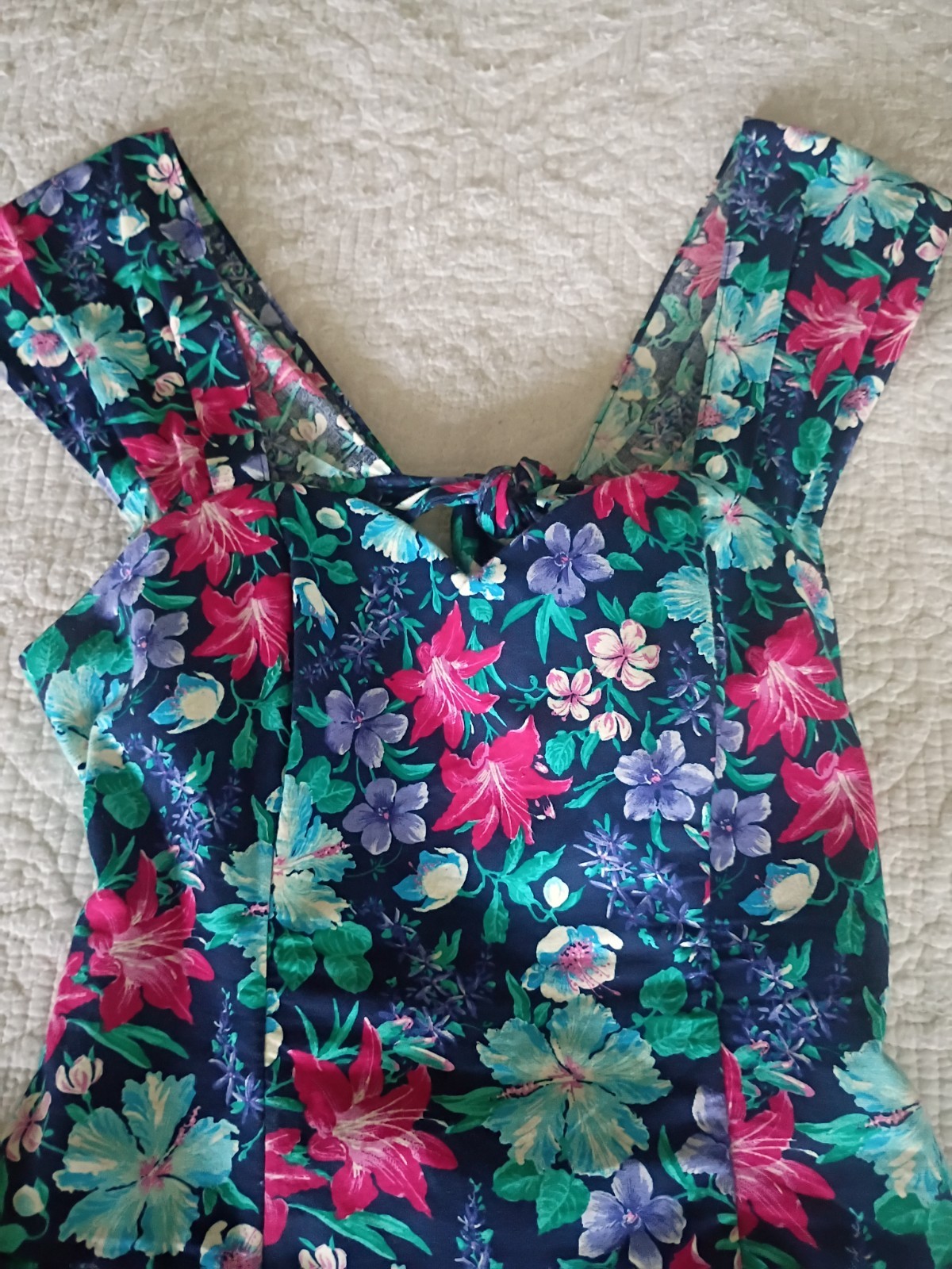 All That Jazz Vintage 80s/90s Floral Tiered Green Pink Navy Midi Dress Size S