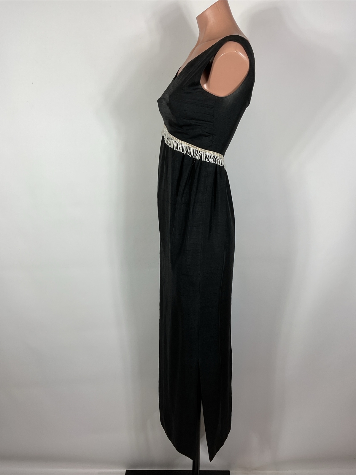 Vintage 60s Cocktail Party Sheath Dress BEADED FRINGE Little Black Dress XS/S