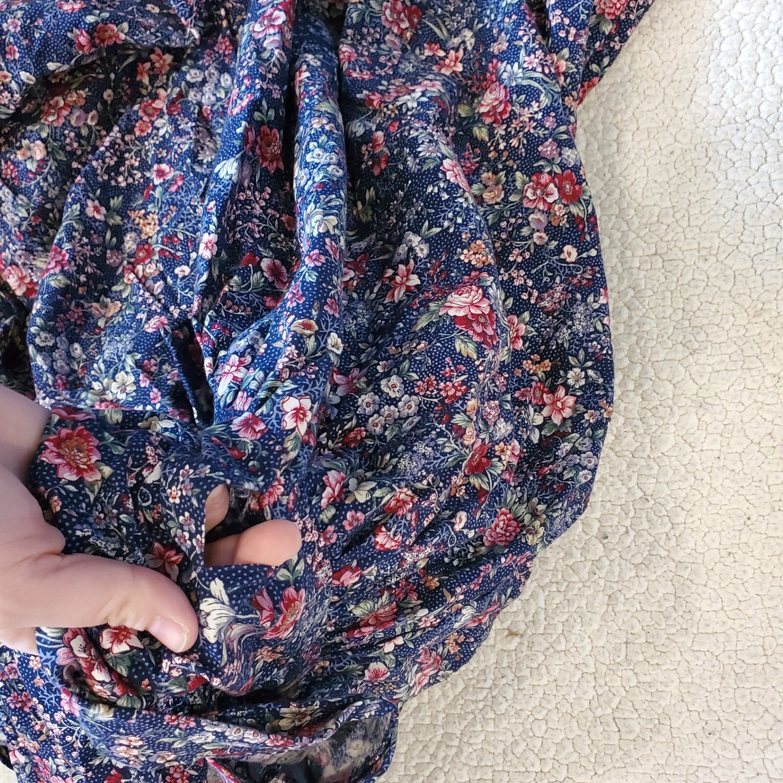 Vintage Prairie Dress XS Ditsy Floral Midi Navy Blue Sleeveless Cottage Core