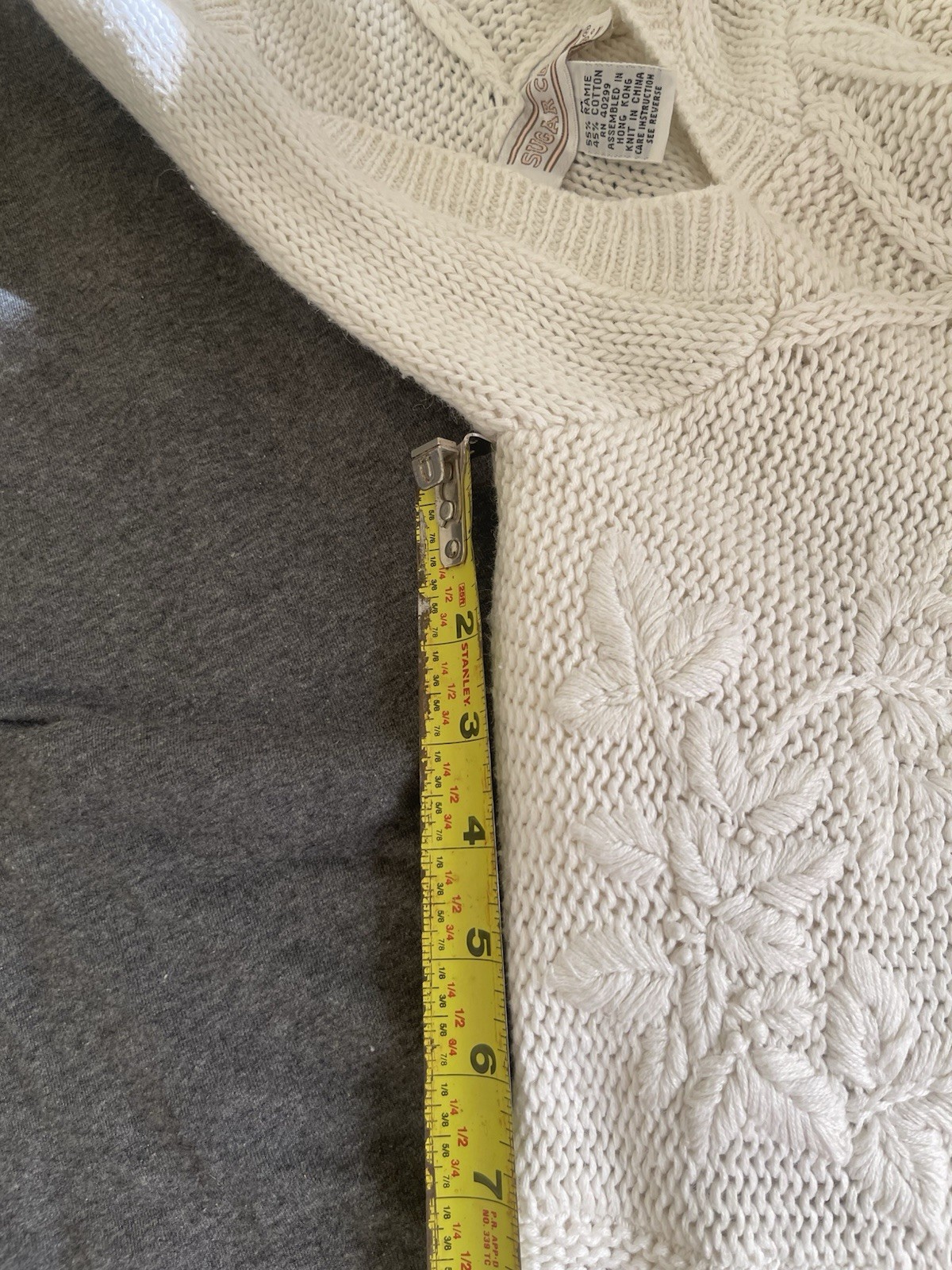 VTG Sugar Co. Ltd. Patchwork Cable Knit Hoodie Sweater In White Sz M