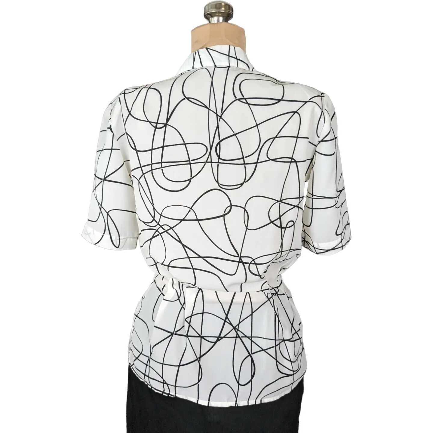 Vtg 80s M/L Lloyd Williams Black White Abstract Blouse Art to Wear New Wave Work