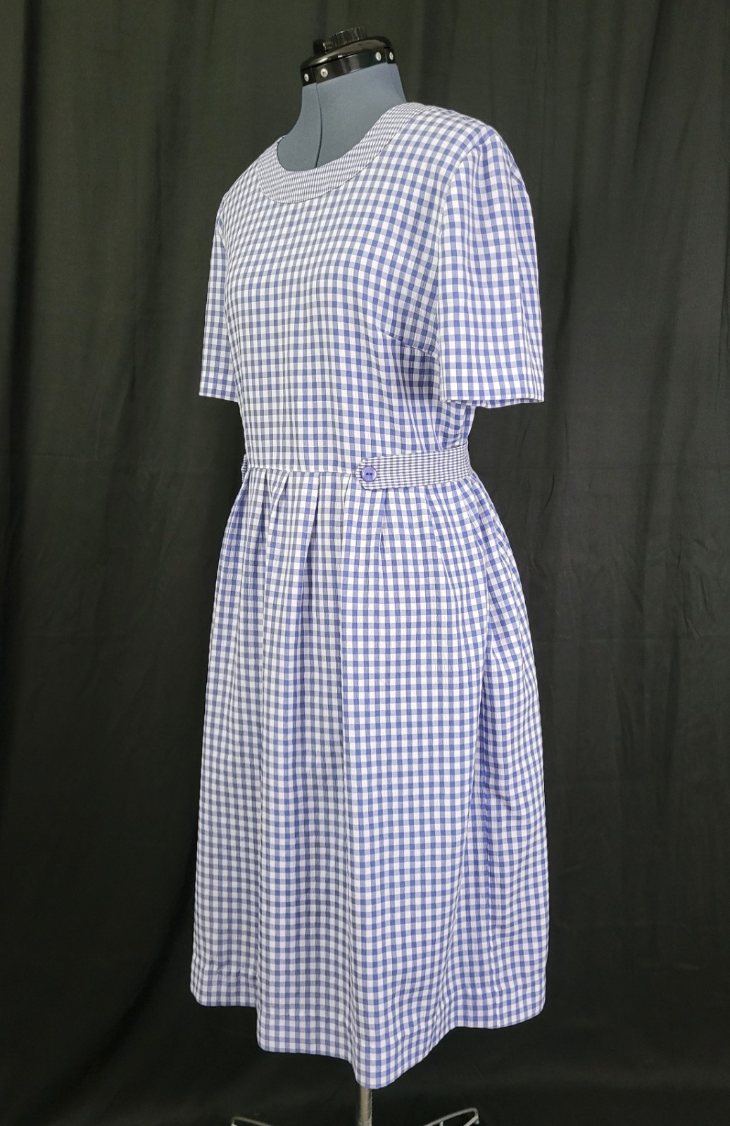 Vintage Kathie Lee Blue & White Gingham Checked Dress w Tie Waist Size 12