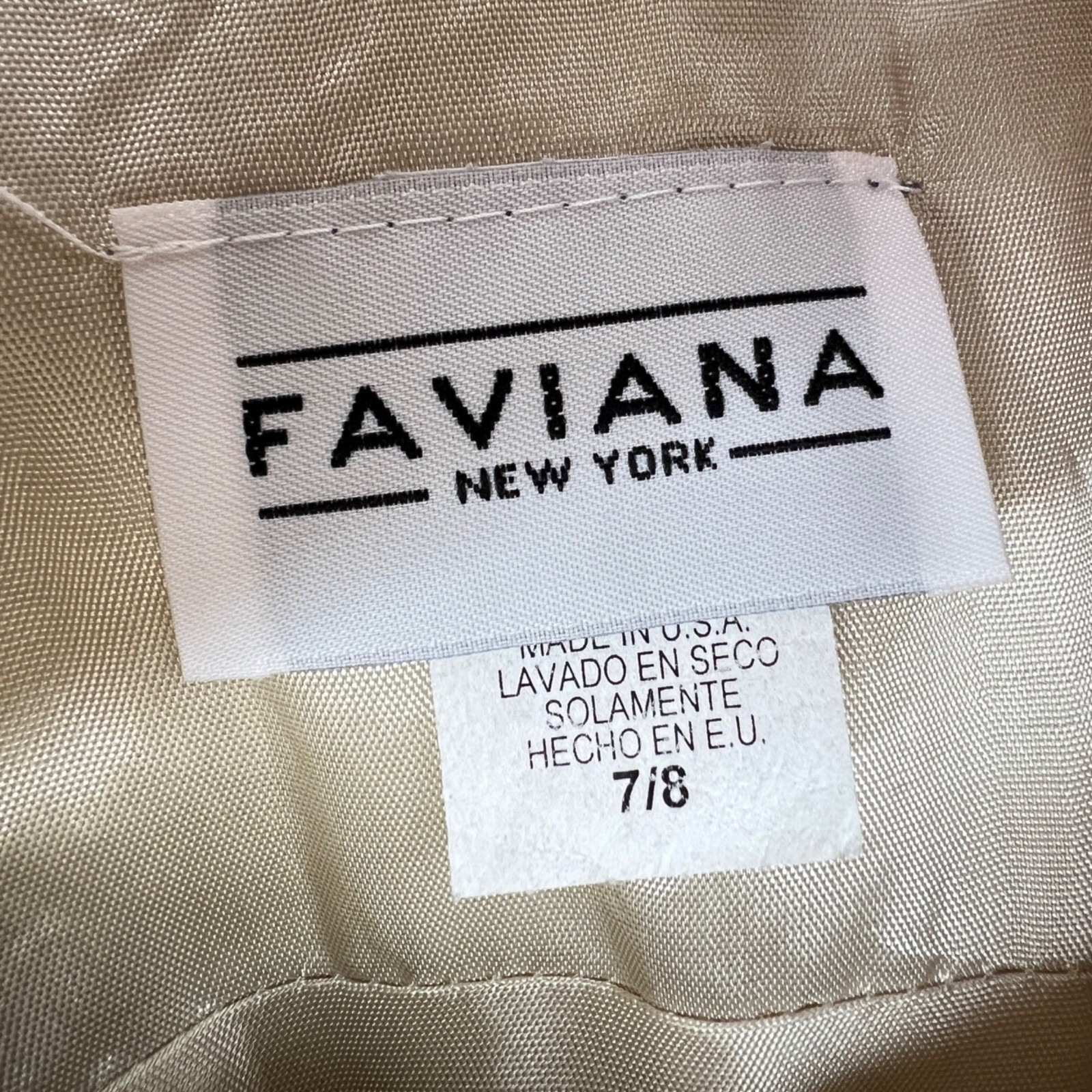 Faviana Vintage 90s Champagne Satin Rhinestone Empire Waist Gown Dress Size 7/8