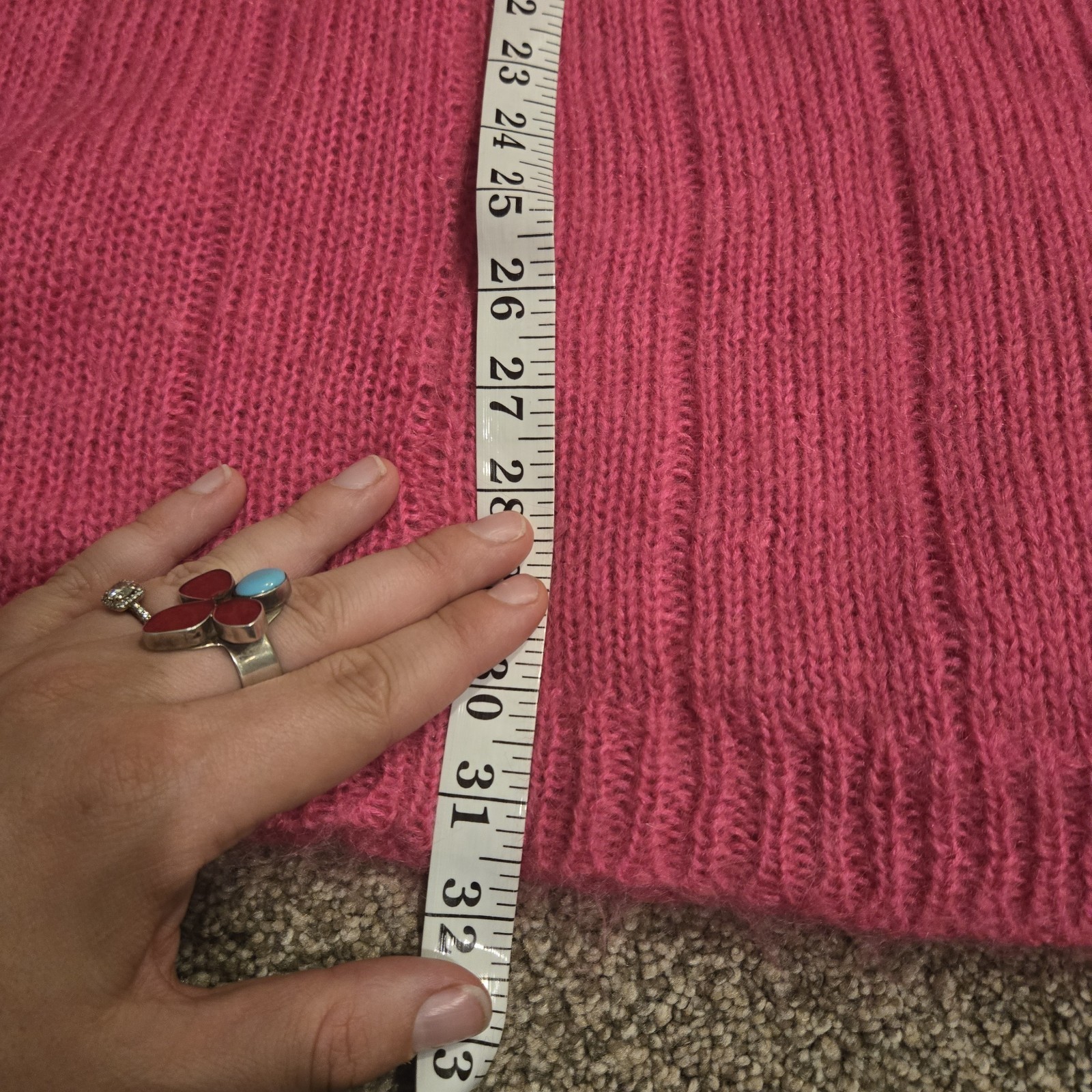 80s Vintage Fuzzy Mohair Blend Long Pullover Sweater Knit Magenta Pink Sz 26 28