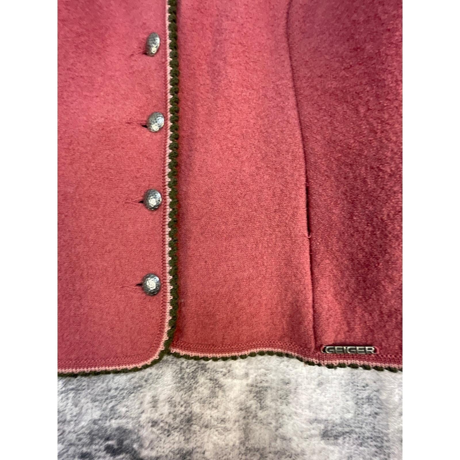 Vtg Geiger Women’s 40 Boiled Wool Jacket 80s Pewter Buttons Tyrolean Grandmacore
