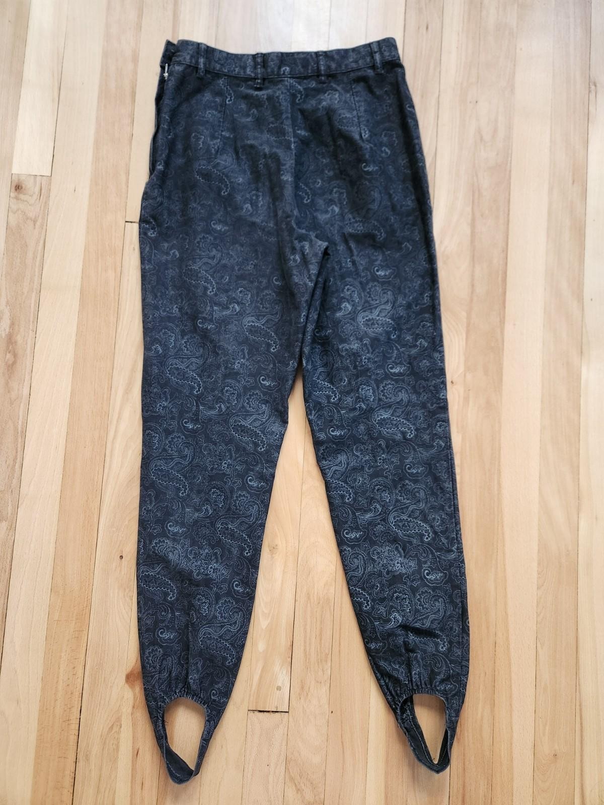 Vintage 80s US Wear 11/12 Black Gray Paisley Print High Waist Stirrup Pant 28×26