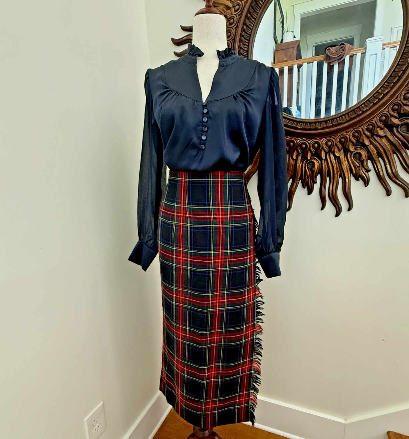 Vintage Rafaella Maxi Skirt 12 Tartan Plaid Wrap 100% Worsted Wool Fringe F/W