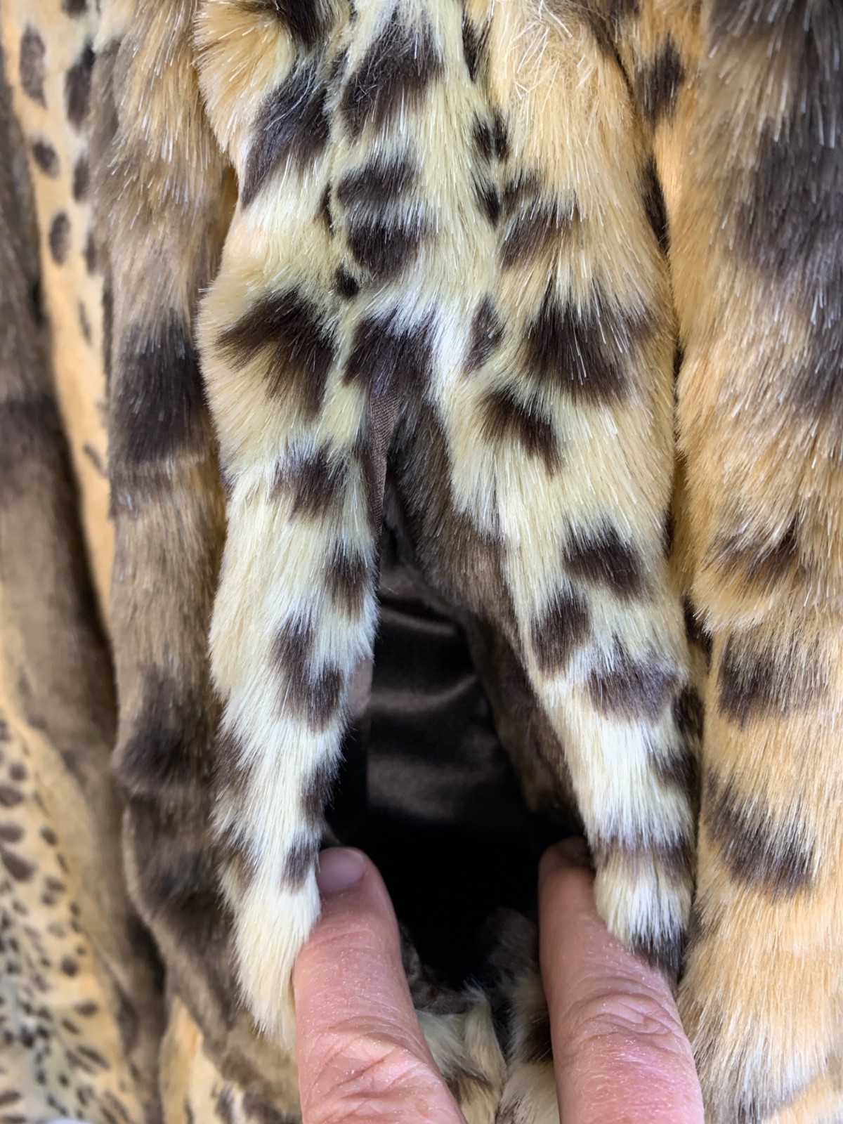 VTG Y2K Donna Vinci Faux Fur Animal Print Swing Coat L/XL A-Line Tiered GUC