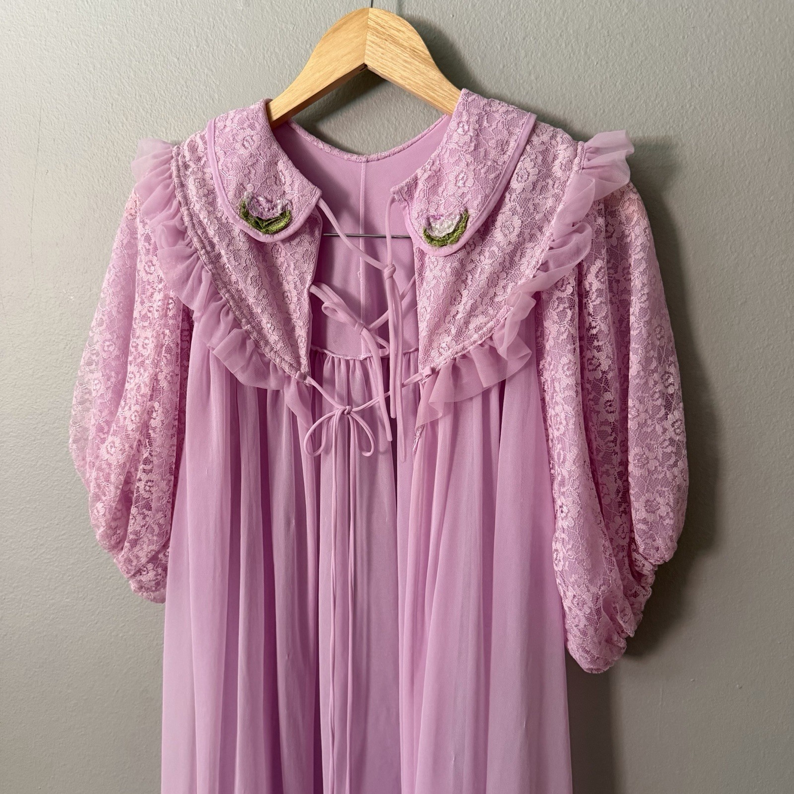 Vintage Pink Lace Ruffle Maxi Nightgown Dress Cottagecore Coquette