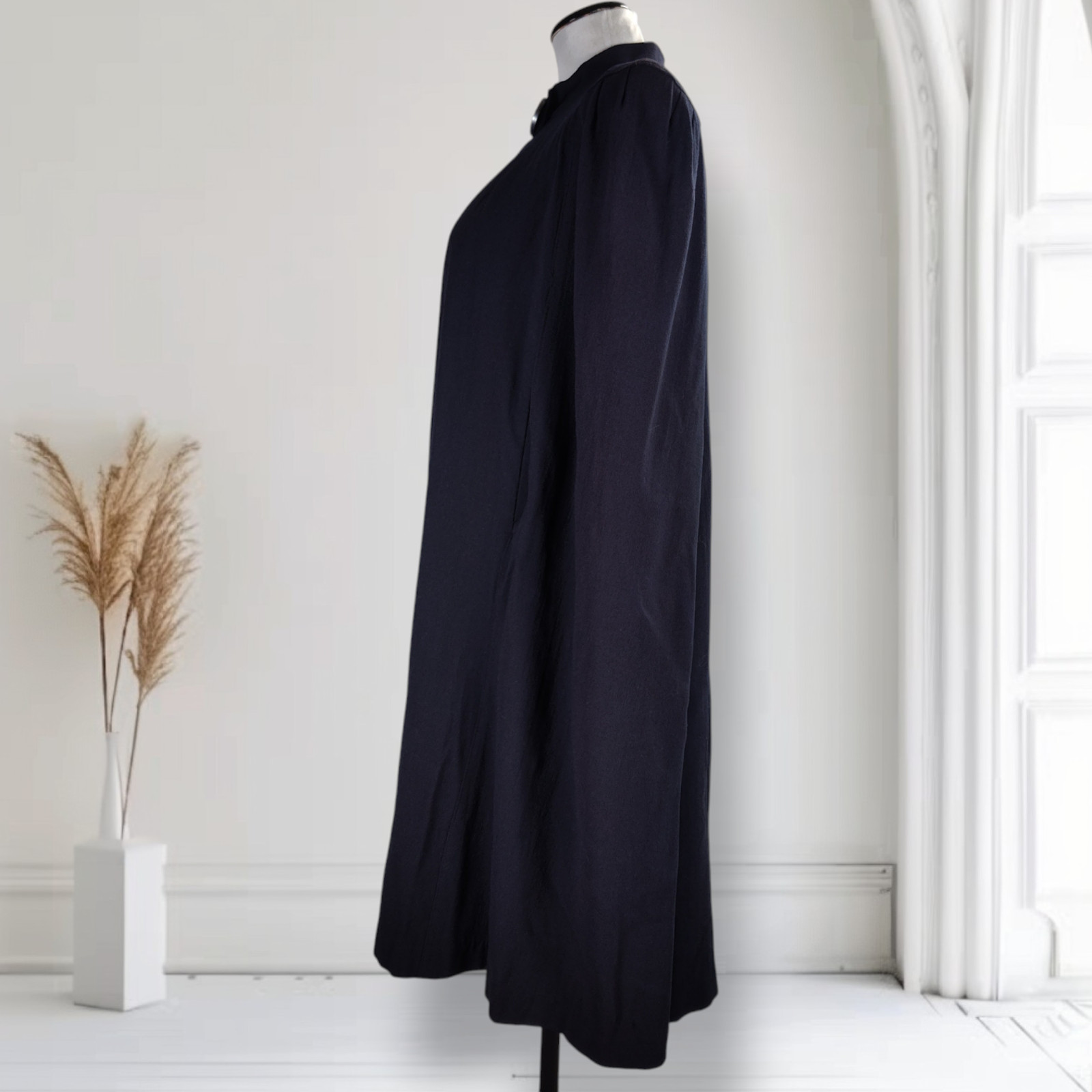 Vintage 1940s Midnight Blue Wool Crepe Gothic Cape Cloak Arm Slits Dark Academia