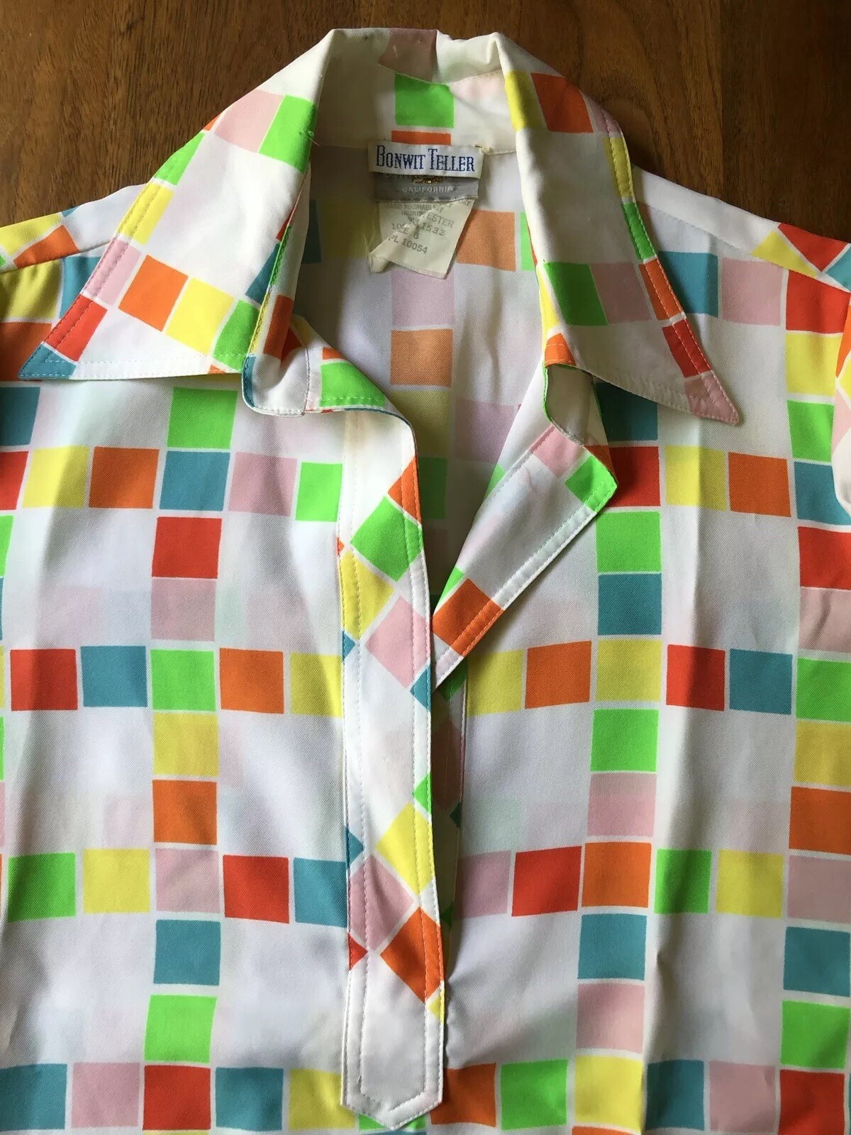 King James of California Shirt Women’s 6 Vintage Geometric Print Bonwit Teller