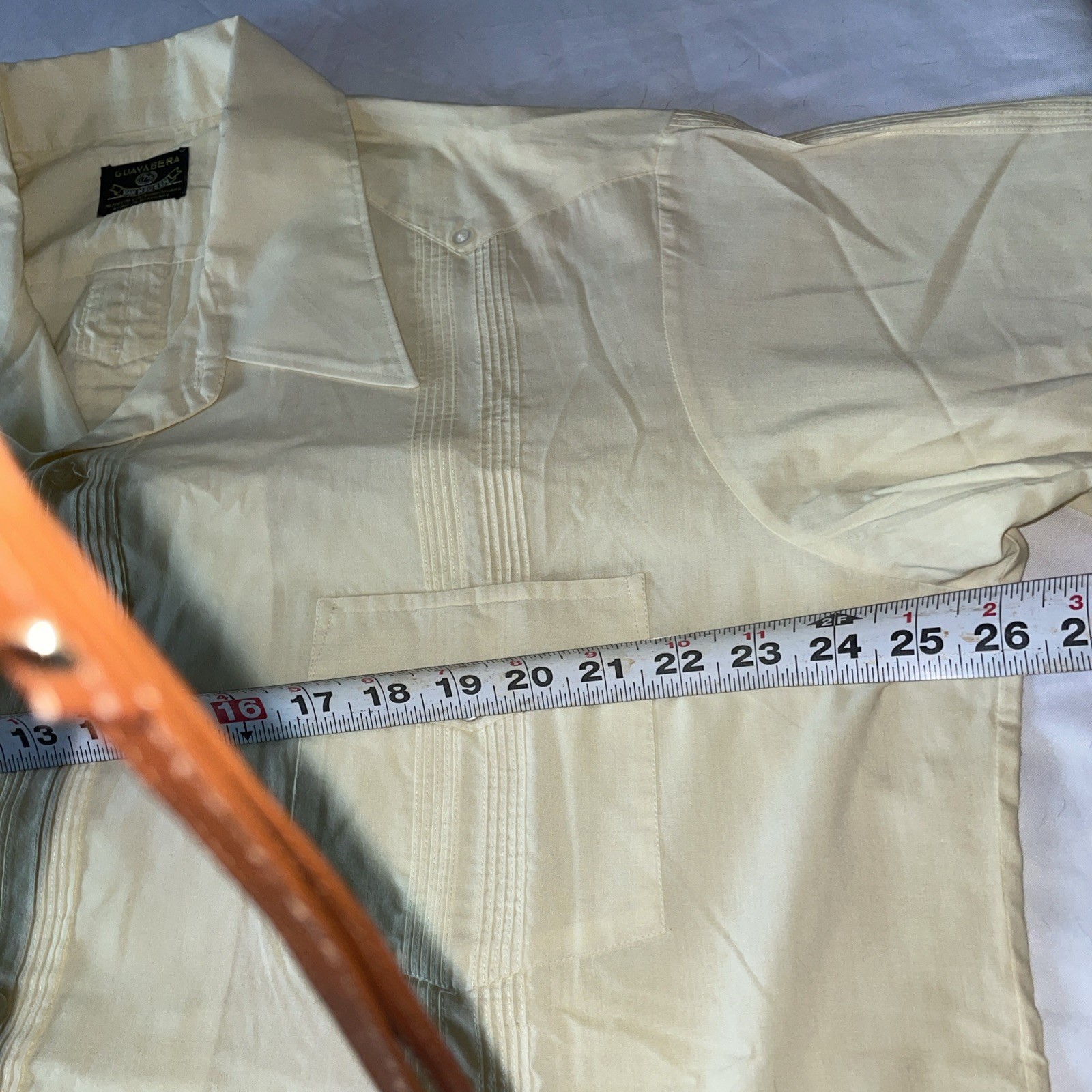 Vtg ’80s Van Heusen Pink Guayabera Embroidered Cuban Button Shirt Sz 17 1/5