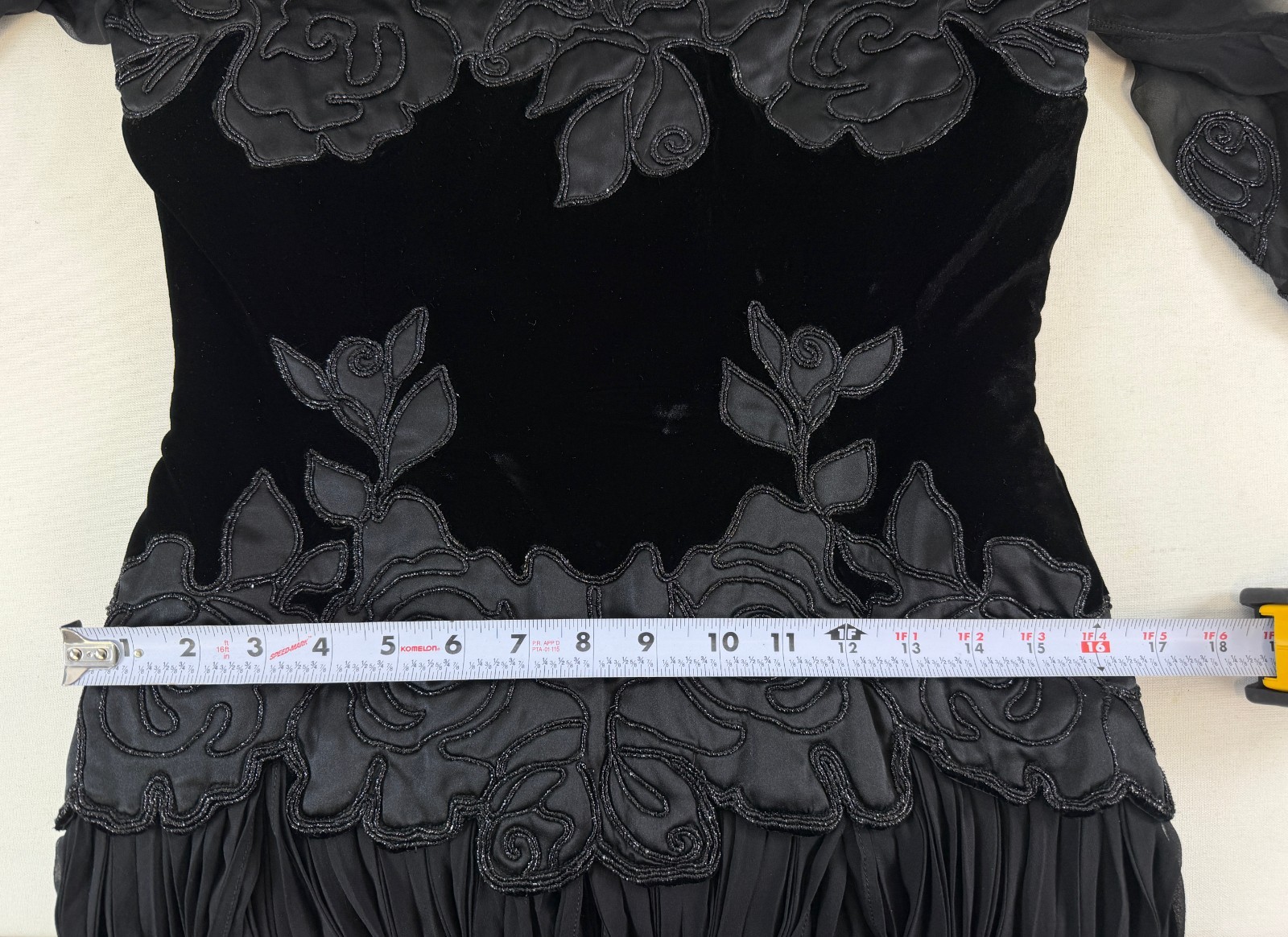 Vintage FONTANA COUTURE Fit & Flare Dress 42 Black Sheer Velvet Satin Floral S