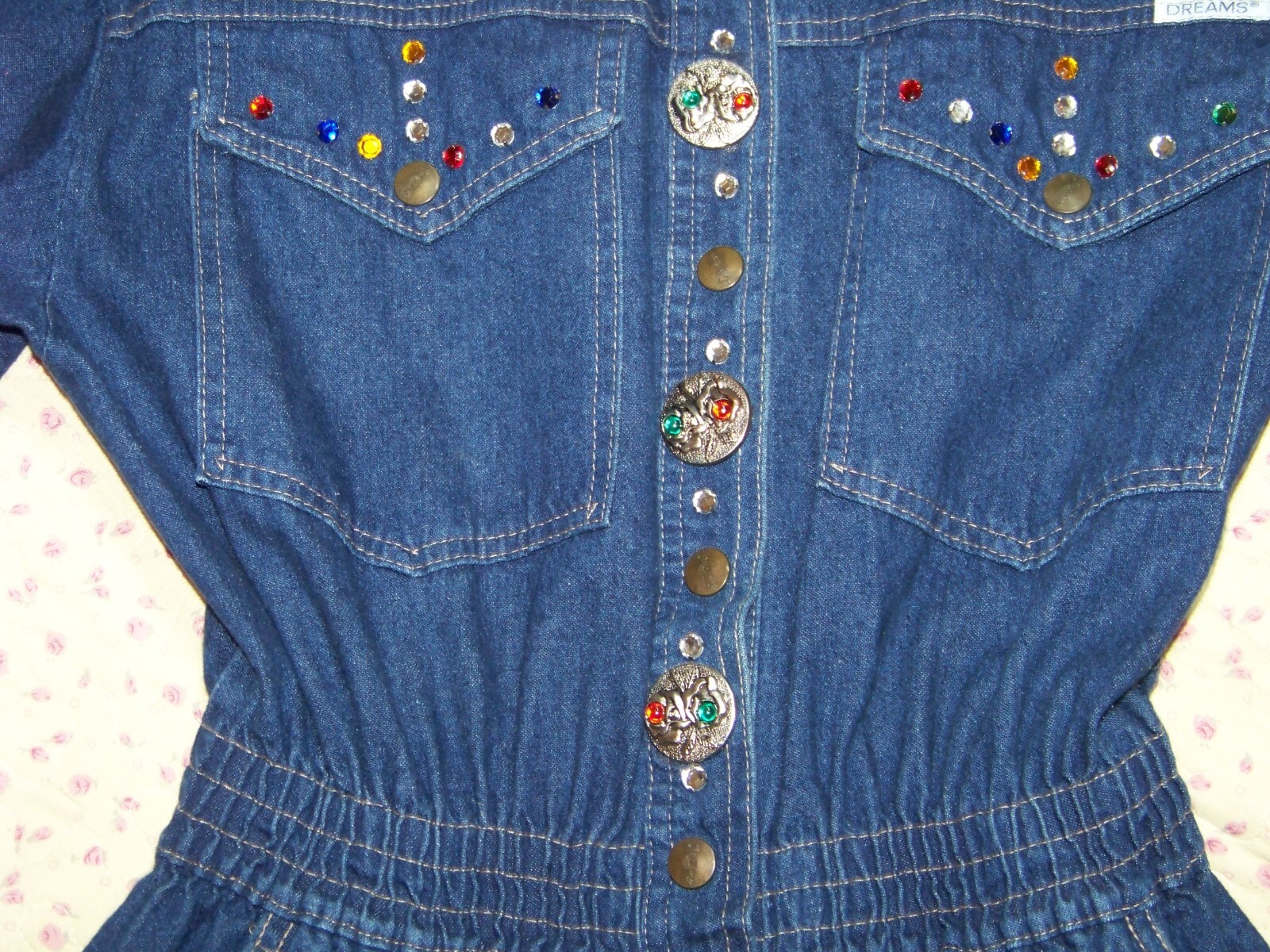 Women s Vintage Dreams Embellished Denim Dress – M (see Measurements)