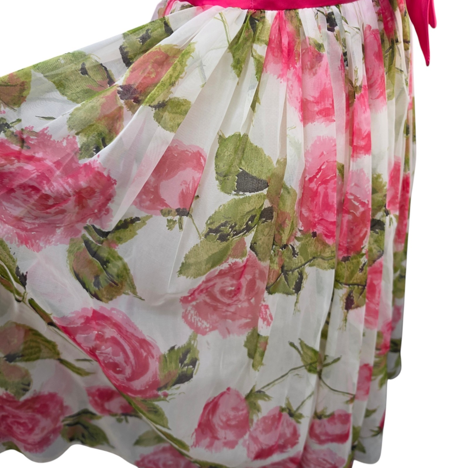Vtg 1950-60s Floral Cocktail Party Dress Pink Bow Fit Flare Womens Small Costume
