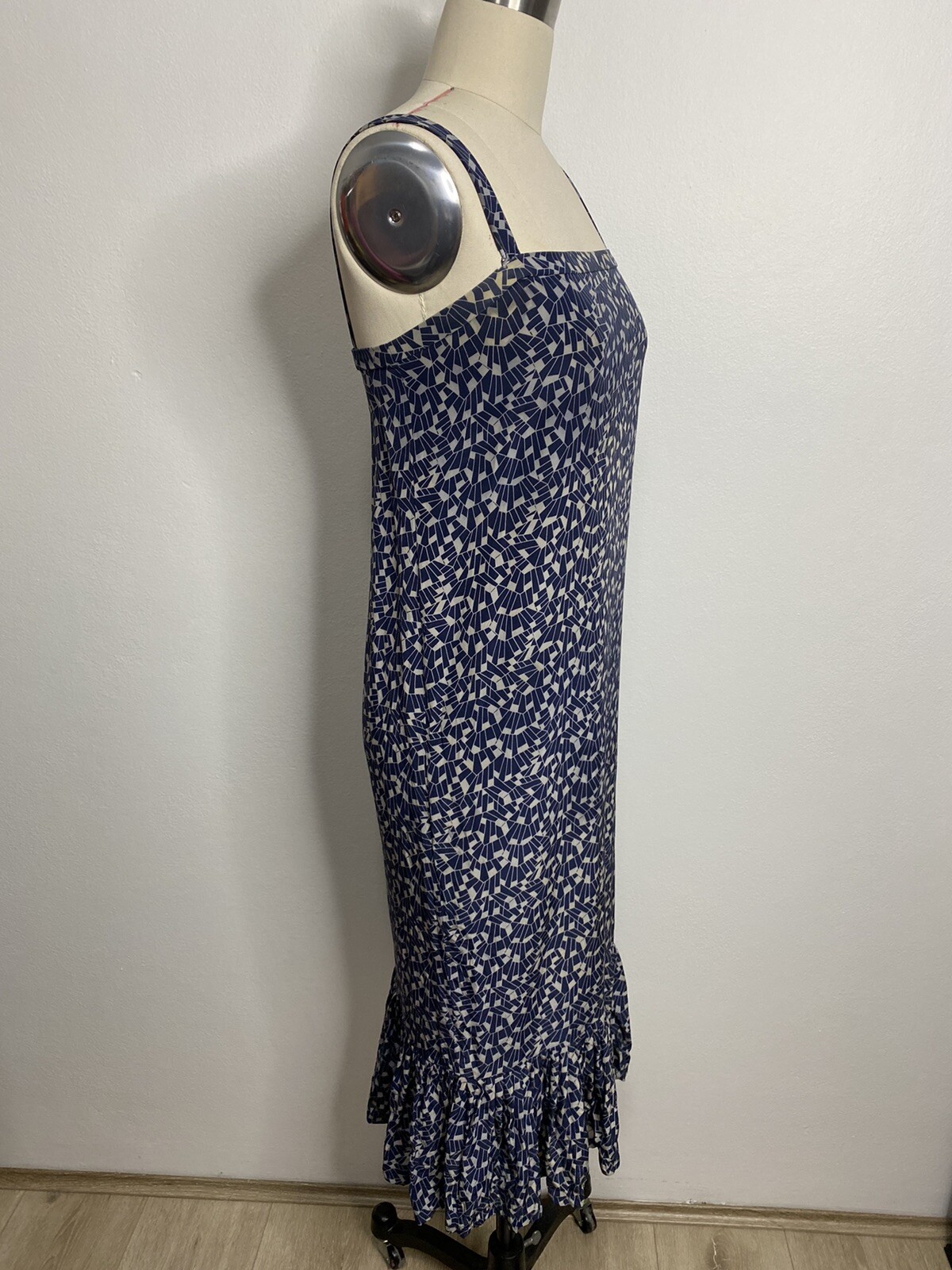 Vintage Georges Rech 100% SILK Sz XXS 70s Retro Paris France Navy Strappy Dress
