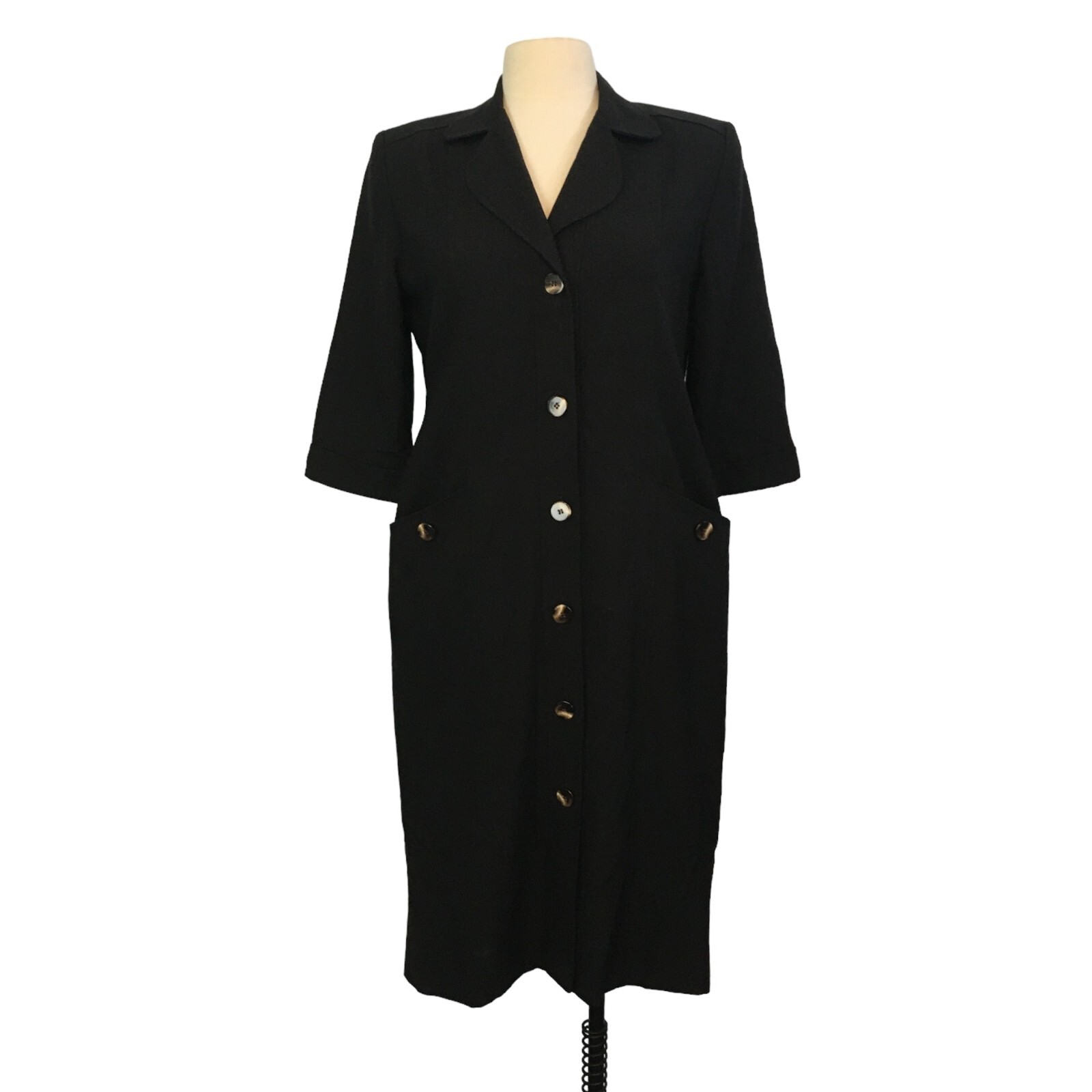 Henry Lee Vintage Womans Black Dress, Shirtdress, Pockets, 8, 40 bust