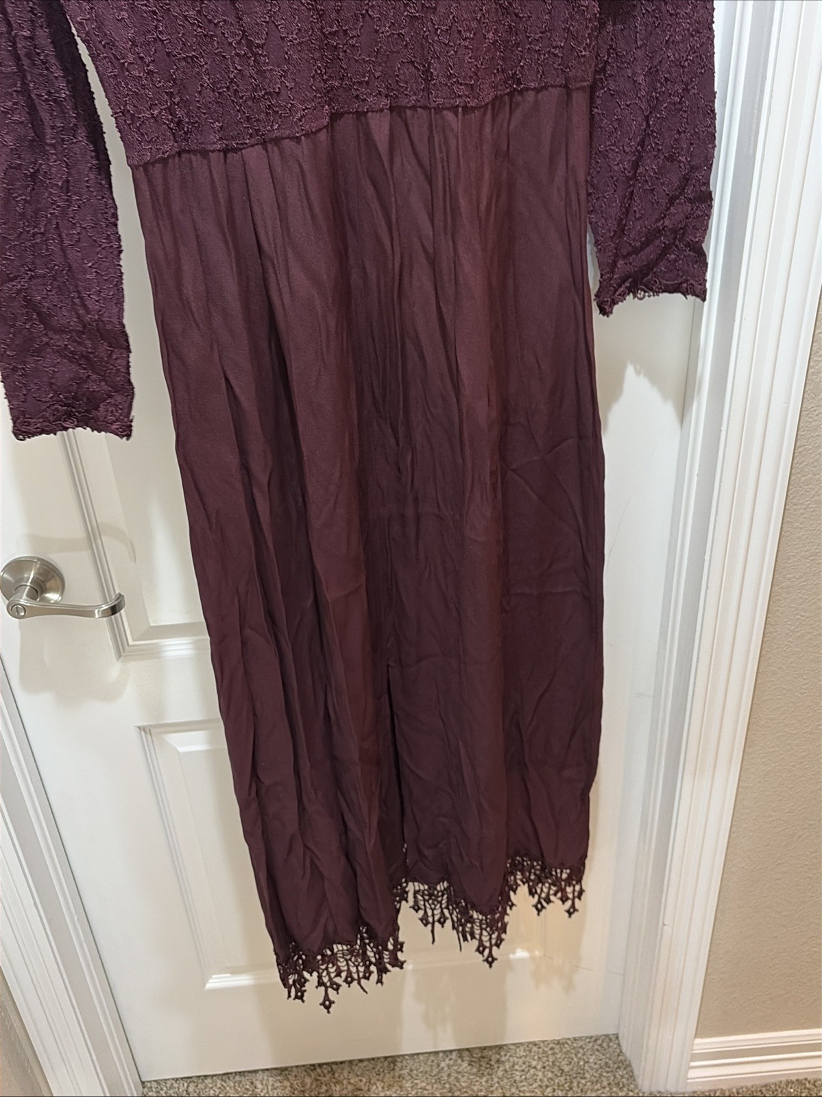 VTG NWT Margot Lea Dress Size XL Lace Accents Burgundy Maxi Long Sleeve USA