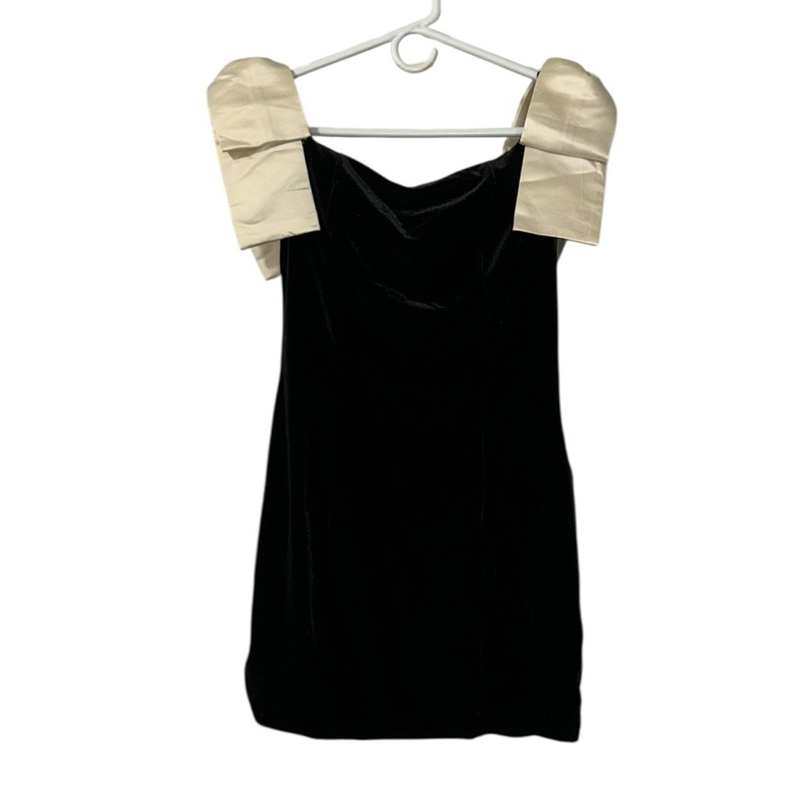 French Connection Black Velvet Satin Bow Mini Dress(Size Small)