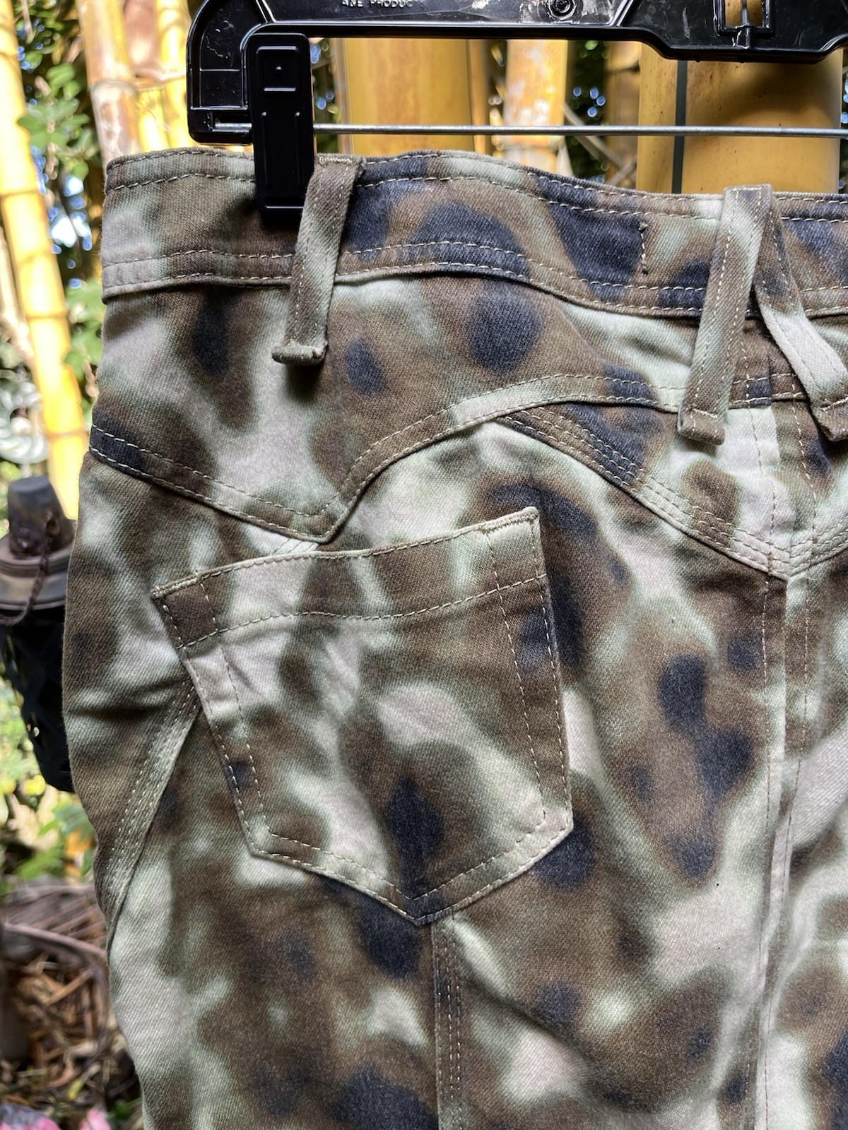 Vintage JUST CAVALLI DENIM camouflage pencil skirt 42 Gold Stitching Zip Italy