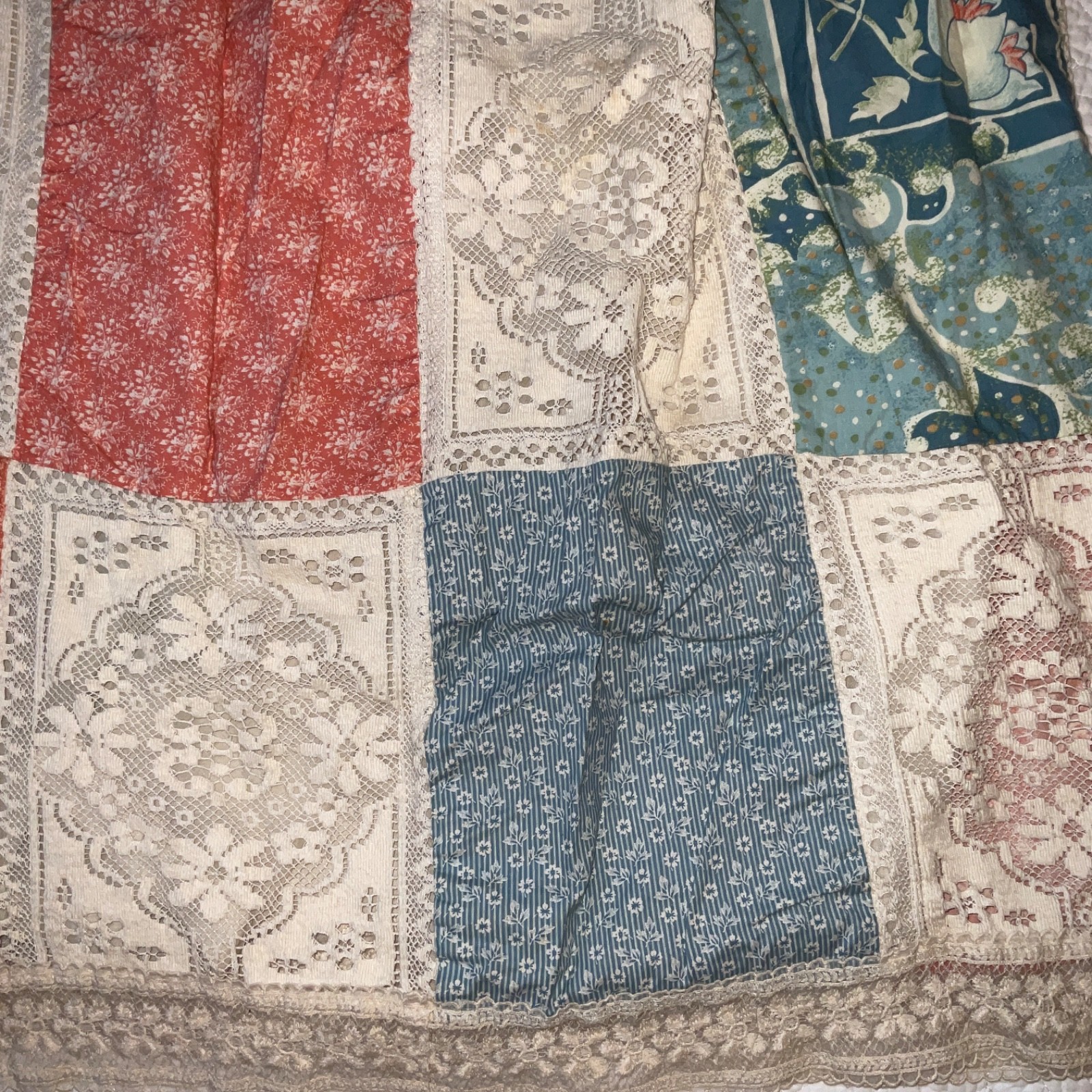 Vintage Womens Skirt size S 6 ? vintage 70s cotton patchwork long peach blue