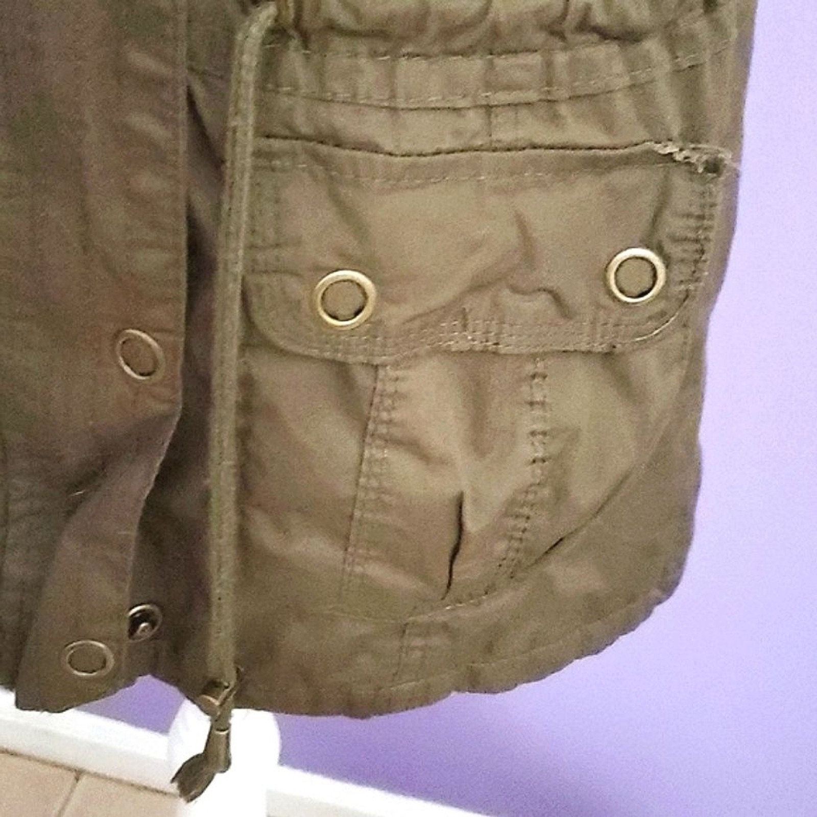 VTG Snobbish Olive Military Utility Cargo Sleeveless Hooded Tied Waist Jacket M