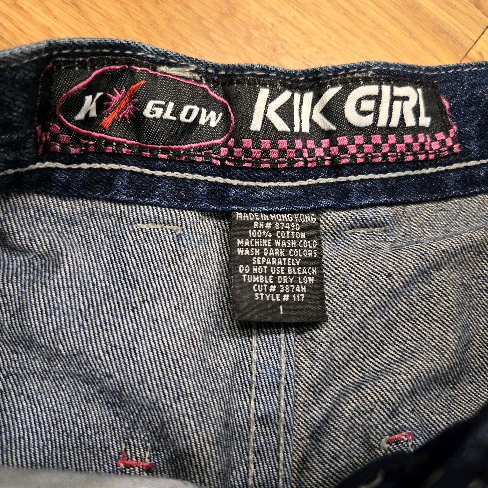 KIK GIRL Jeans Size 1 90s Y2K Rave Skater Grunge Cargo Wide Leg Vintage Denim