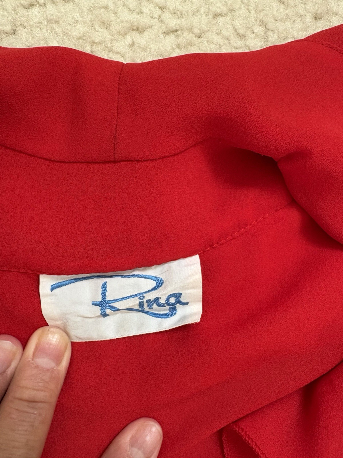 Vintage 80s Rina Rossi red 2-pc set, pull on pants ruffle blouse sz 10 bold chic