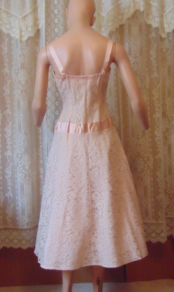 VTG 50s Pink Chantilly Lace & Satin Dress Jacket & Crinoline Slip 26W