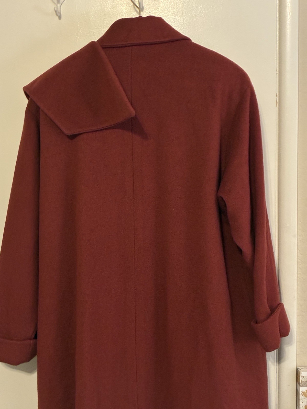 VTG. Couture Christian Dior Womens Deep Red Wool Maxi Coat/Scarf Collar SZ 14