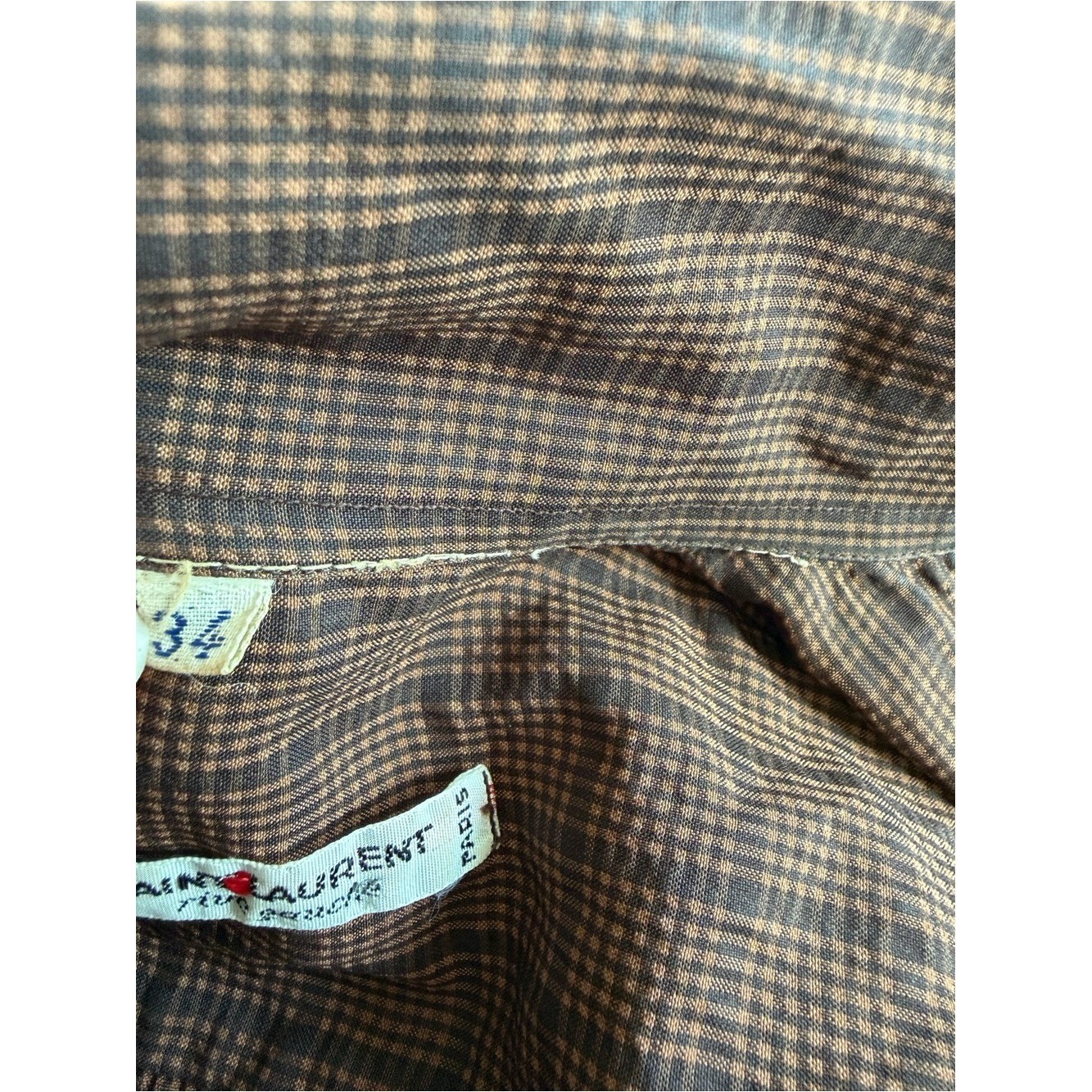 Vintage Saint Laurent Rive Gauche Silk Bow Tie Plaid Blouse EU 34 US 2