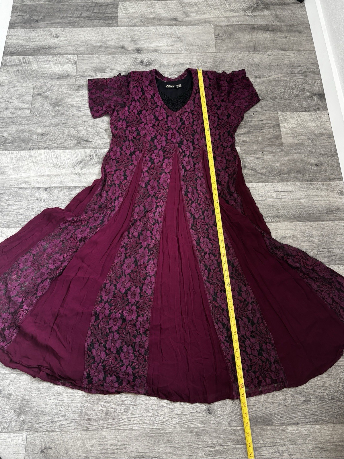 Olivia Vintage 90s Whimsigoth Lace Maxi Dress S Plum Purple Godet Flare Romantic