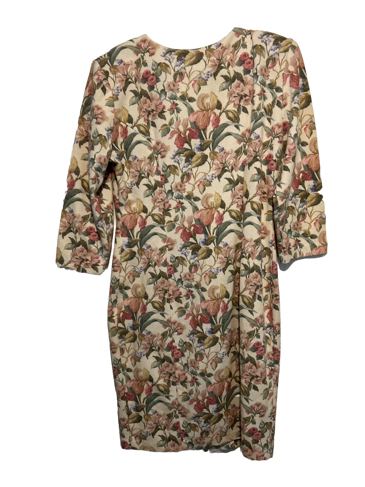 Vintage Champagne West 1980s Knit Floral Pearl Button Dress Size 14