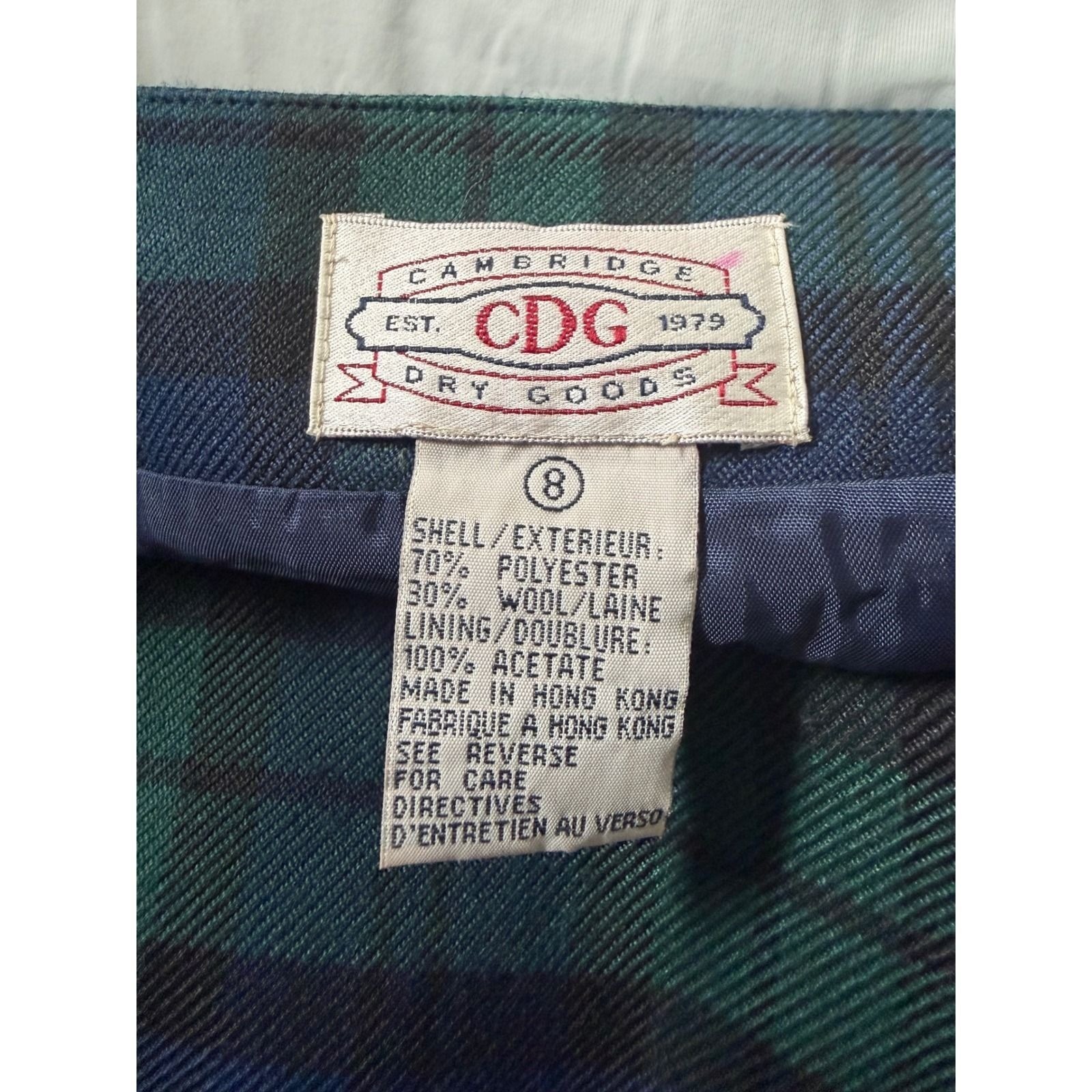 Cambridge Dry Goods Vintage Plaid Mini Wrap Skirt Navy Green Wool Blend 8