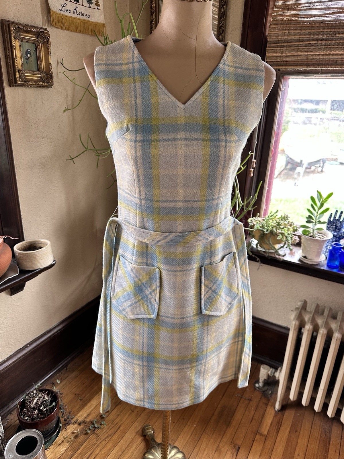 Vintage Garland Lightweight Womens Plaid Wool Dress in Spring Colors