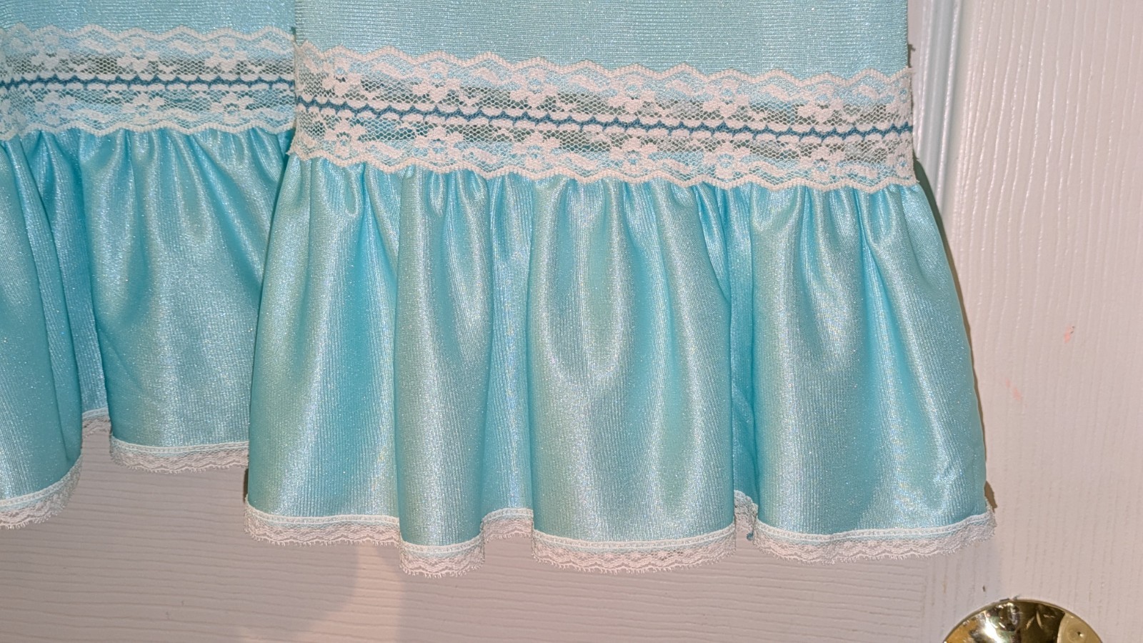 Vtg Dutchmaid Short Nightie Sz M Bright Blue Sweet Innocent Lace & Ruffle