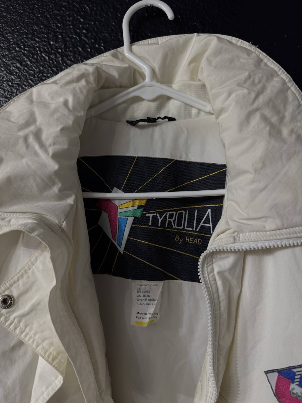Vintage White Tyrolia Ski Jacket with Patches 90s Sportswear. Size Large